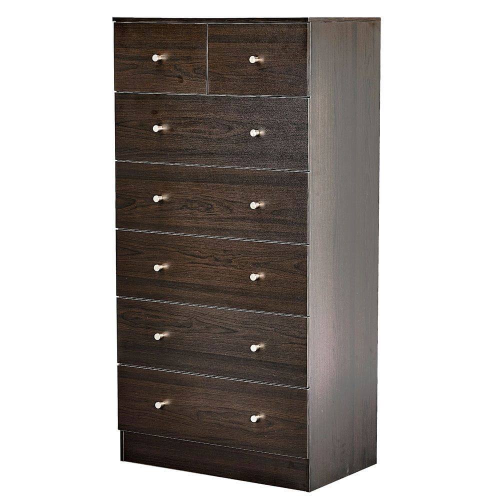 Alt View 2. Kadyn - 7-Drawer Tall Cabinet, 5+2 Storage Dresser with Matte Gold Handles - Brown - Brown.