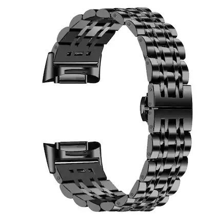 Front. StrapsCo - Elegance Bracelet Stainless Steel Watch Band Strap For Fitbit Charge 6 - Black.