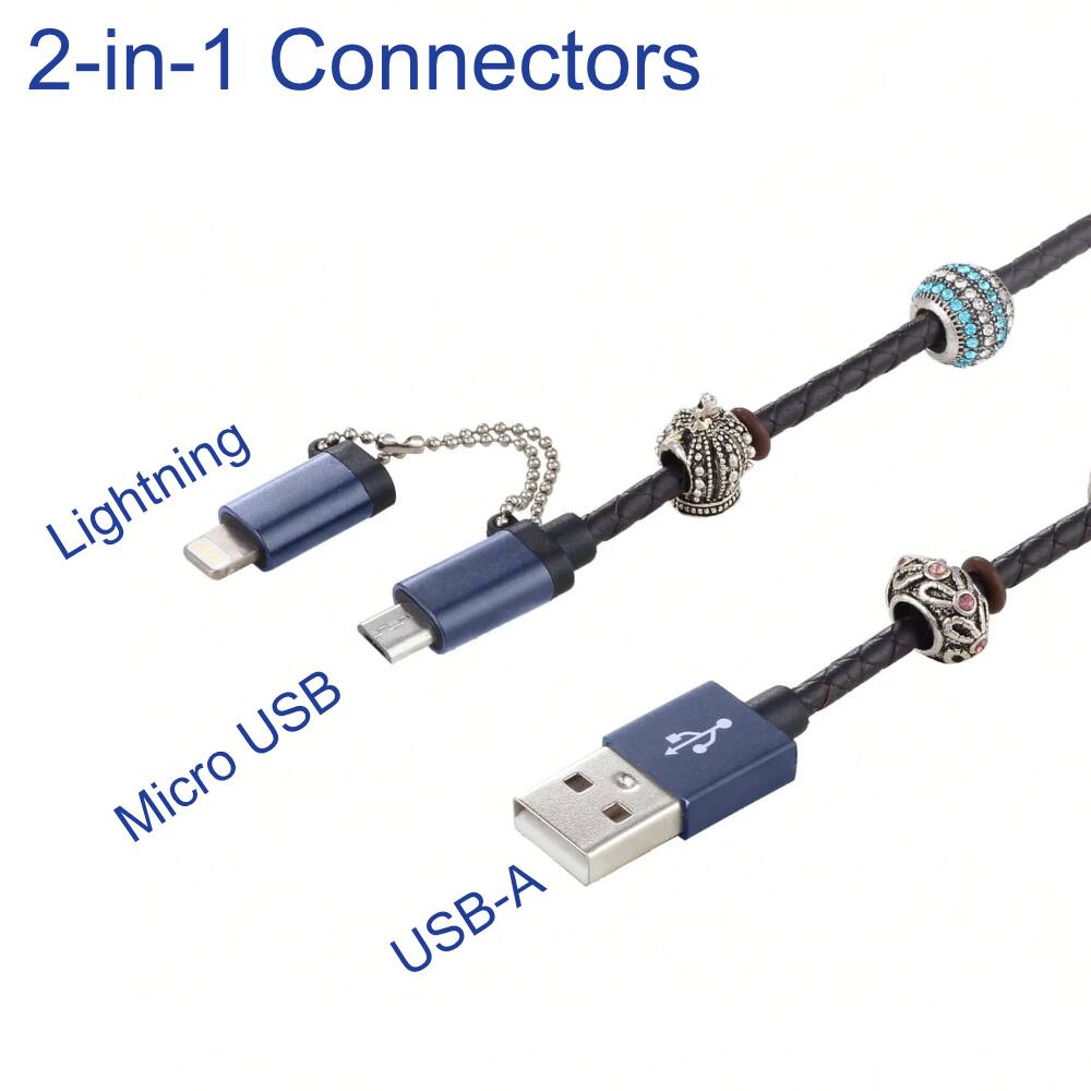 Equipd MFi Certified 2 in 1 Leather Braided Cable Short USB A to ...