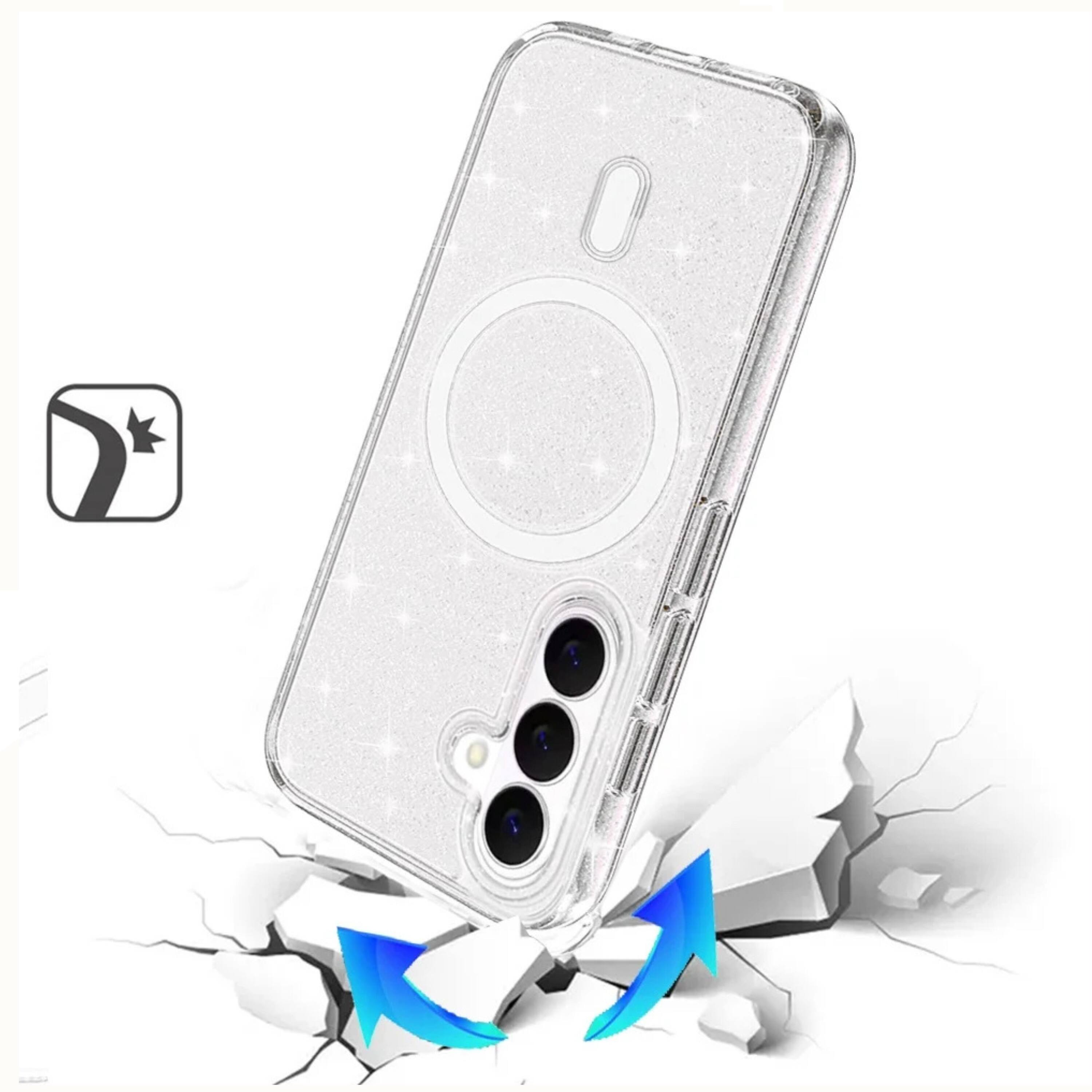 Angle. Kitcheniva - Translucent Glitter Protective Cover With Tempered Glass For Samsung S26 Plus Smoke - Smoke.