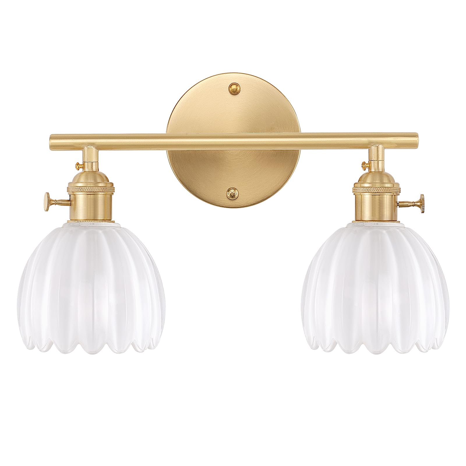 Earthley Blooms - Bathroom Light Fixtures 2-light Brass Vanity Wall Over Mirror With Clear Tulip Glass Shade For Bedroom Li - 2 Heads-Golden Base-Tulip White-Hardwired