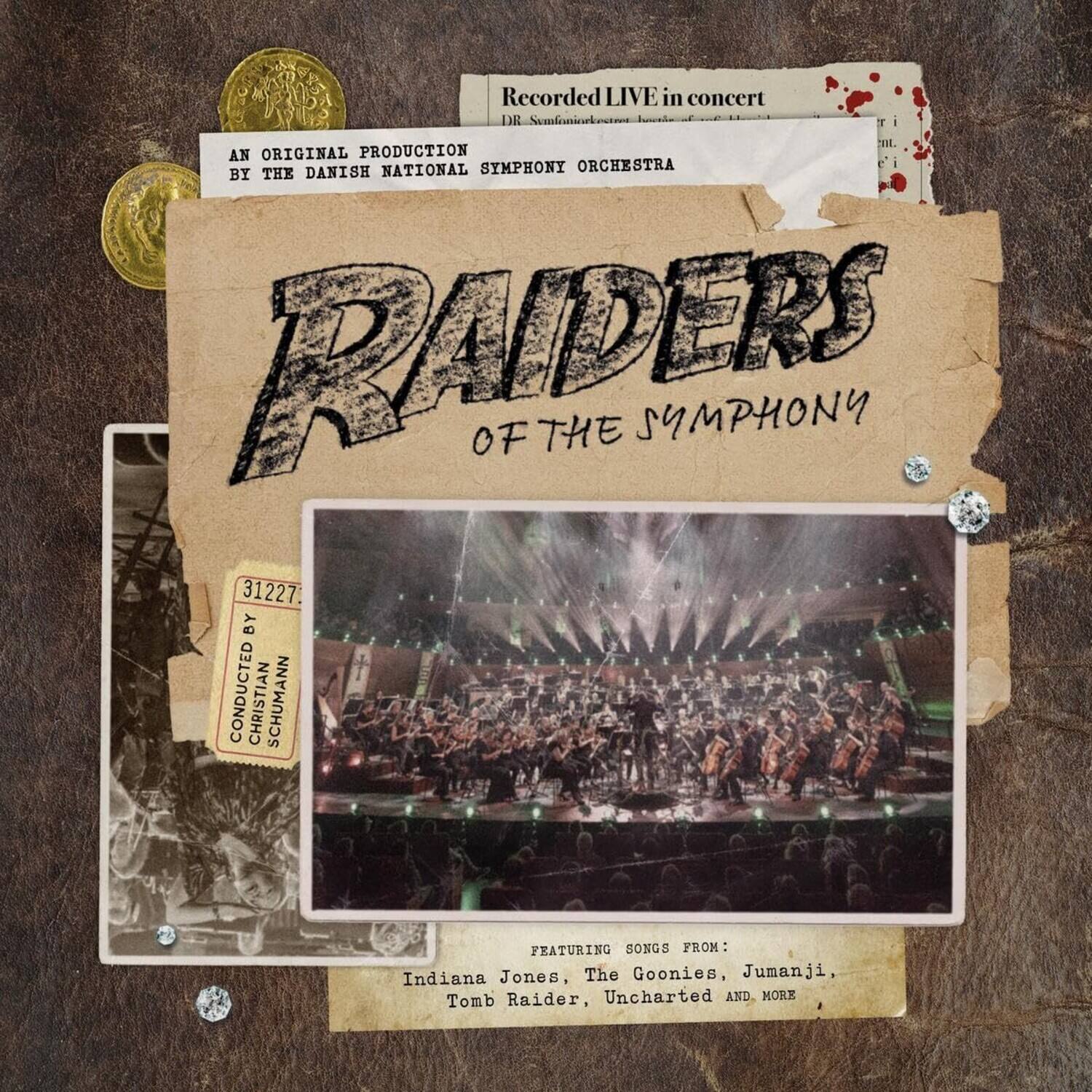 Recorded LIVE in concert  
AN ORIGINAL PRODUCTION BY THE DANISH NATIONAL SYMPHONY ORCHESTRA  
RAIDERS OF THE SYMPHONY  

CONDUCTED BY CHRISTIAN SCHUMANN  
31227  

FEATURING SONGS FROM:  
Indiana Jones, The Goonies, Jumanji, Tomb Raider, Uncharted AND MORE