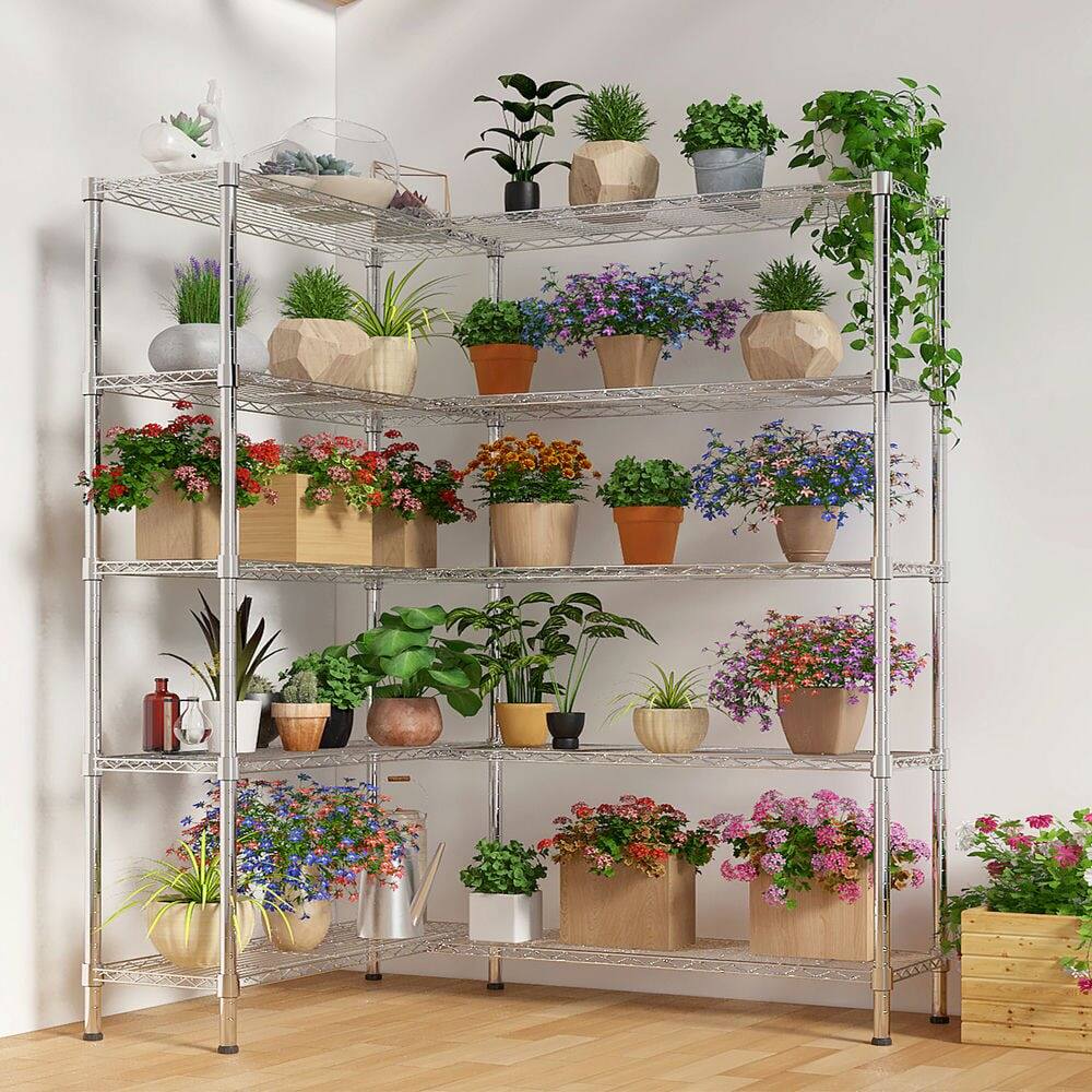 Back. Kadyn - Kadyn 5-layer Double Row, Freely Adjustable Layer Spacing, With Adjustable Feet, Display Stand, Iron, , Silver - Silver.