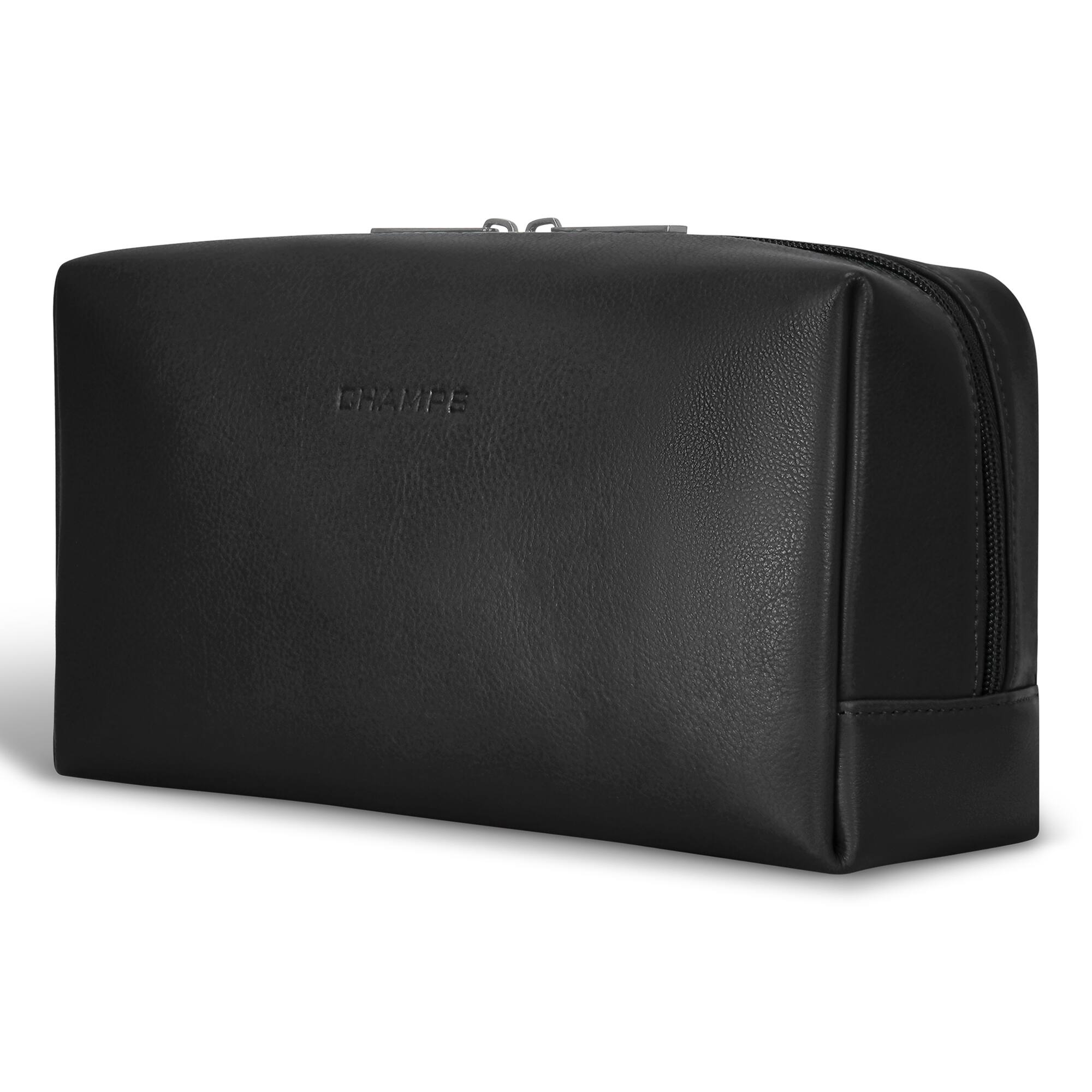 Angle. Champs - Onyx Collection Leather Toiletry Bag - Black.