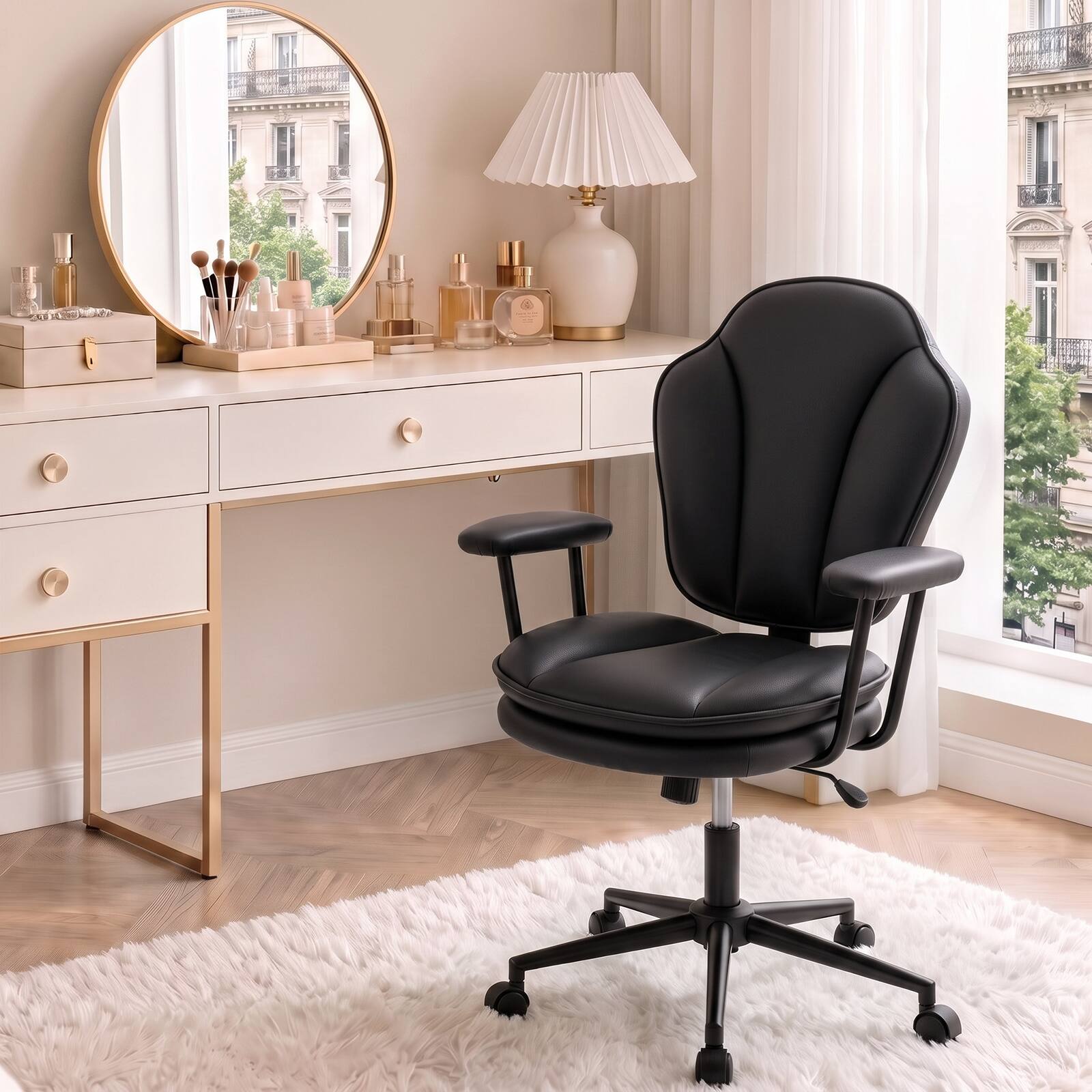 Alt View 3. Pinmoco - Ergonomic Office Chair with Padded Armrests and High Back, Adjustable Swivel Computer Chair for Home Office - Black PU.
