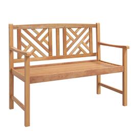 Costway - Patio Acacia Wood 2-Person Slatted Bench Outdoor Loveseat Chair Garden - Brown
