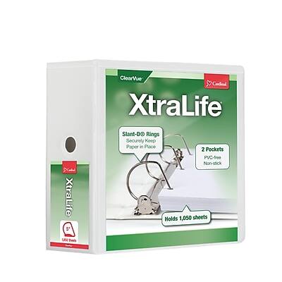 XtraLife 5 Lst ClearVue Cardeal XtraLife Slant-DO Rings Securely Keep Paper in Place  
2 Pockets PVC-free Non-stick  
Holds 1,050 sheets