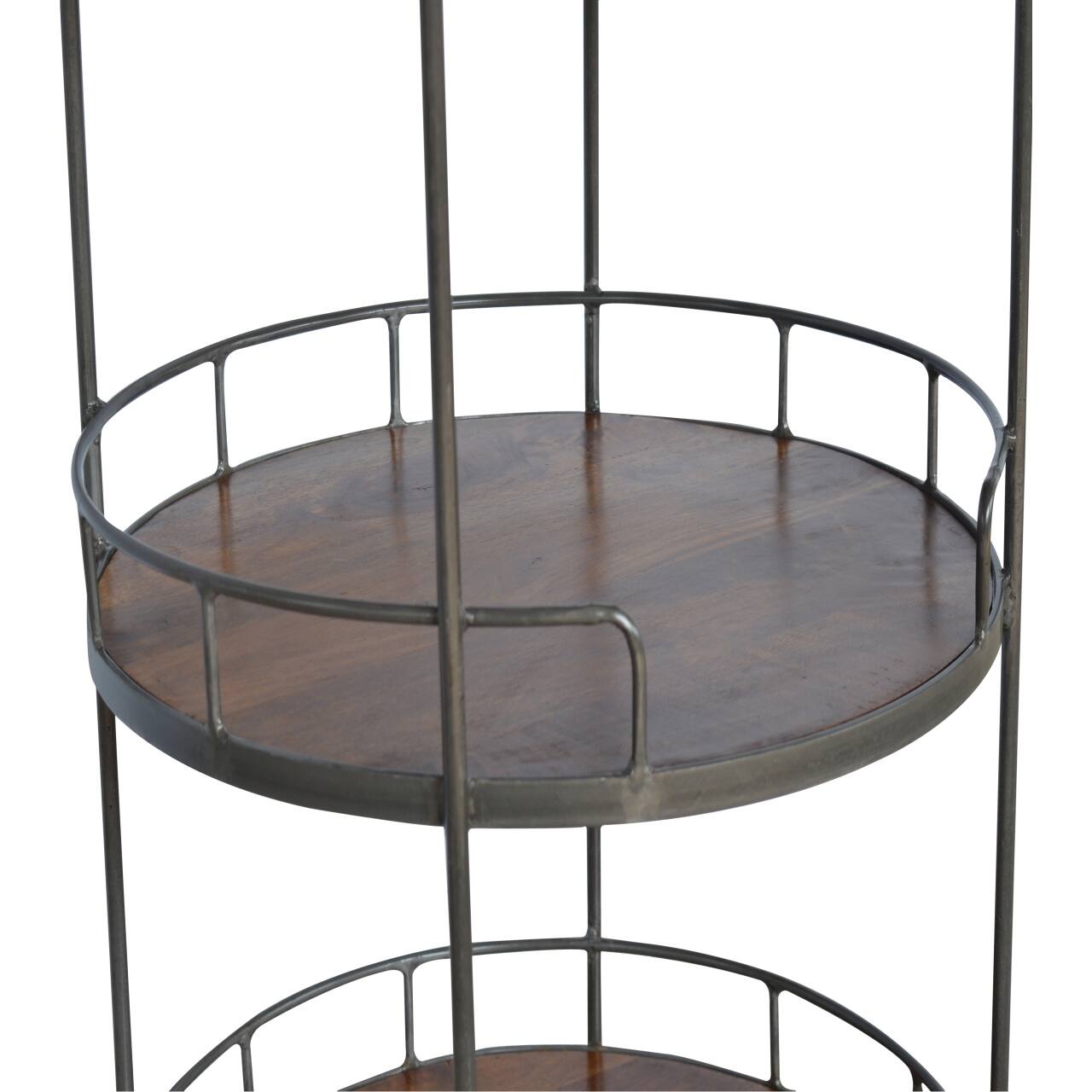 Alt View 4. Artisan Furniture - Artisan Furniture Solid Wood Industrial Round Butler Tray Table, 3 Shelves, Brown - Brown.