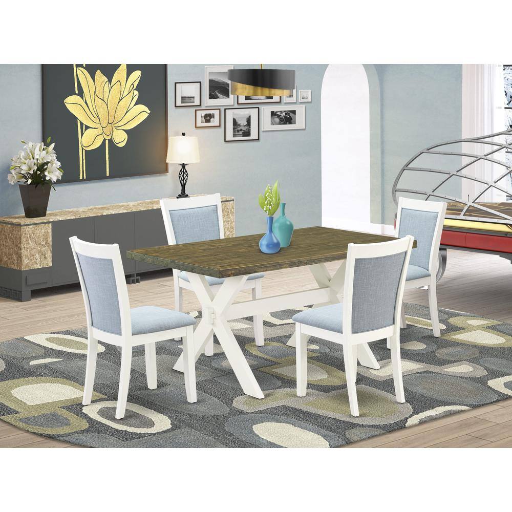 Alt View 3. East West Furniture - X076MZ015-5 5-Piece Dining Table Set Consists of a Wood Table and 4 Baby Blue Parson Chairs - Wire Brushed Linen White - Multi-Color.