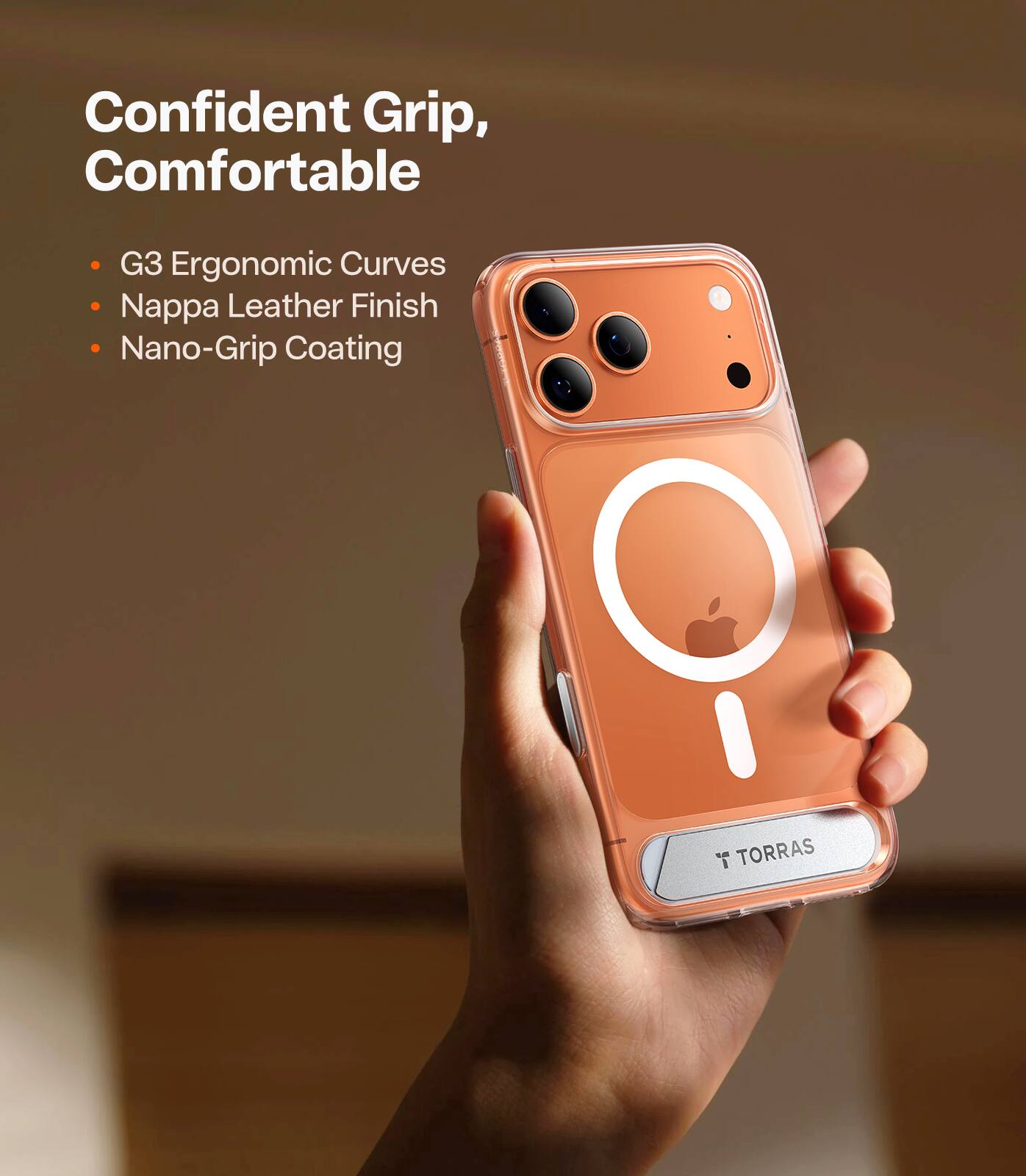 Confident Grip, Comfortable

- G3 Ergonomic Curves
- Nappa Leather Finish
- Nano-Grip Coating

T TORRAS