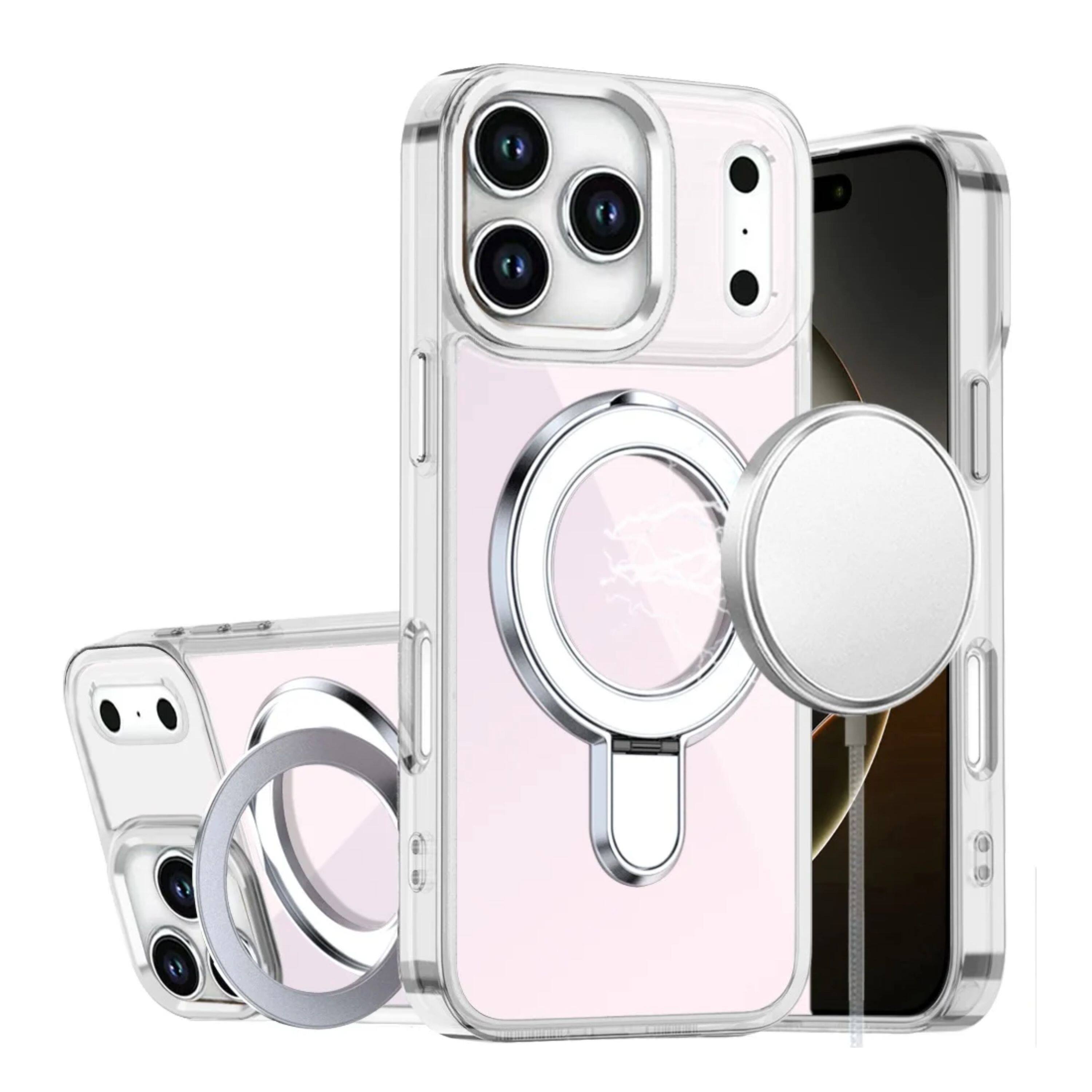 Kitcheniva - Radiant Chrome Magnetic Circle Stand Phone Case With Tempered Glass For iPhone 17 Pro Max - Clear price history on PriceWatchPro