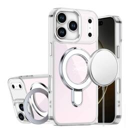 Kitcheniva - Radiant Chrome Magnetic Circle Stand Phone Case With Tempered Glass For iPhone 17 Pro Max - Clear