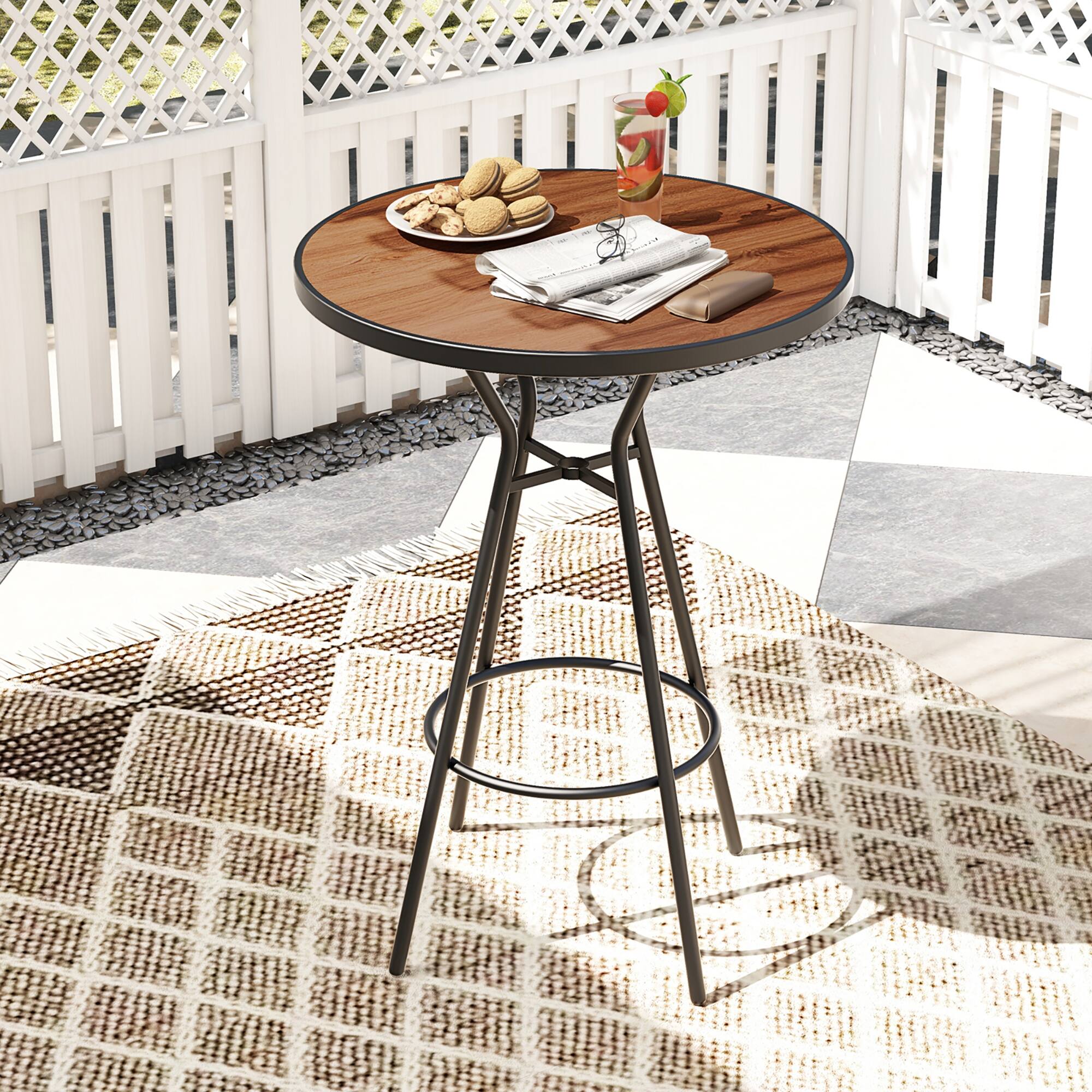 Alt View 3. Gymax - Gymax 3 PCS Patio Bistro Set Round Table w/ 1.6'' Umbrella Hole & 2 Stools Metal Frame - Natural, Black.