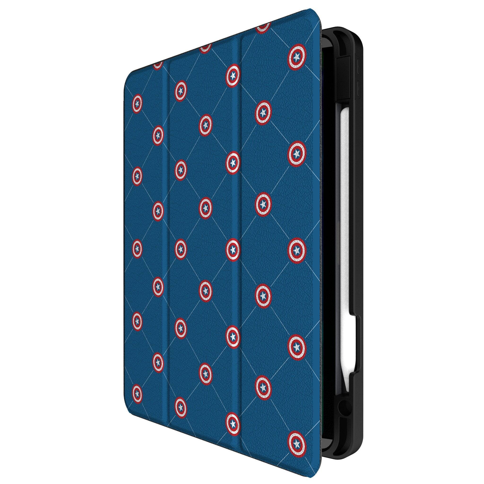 Angle. Keyscaper - Marvel Pattern Tablet Case - Apple iPad Mini (6th Gen) - Captain America.