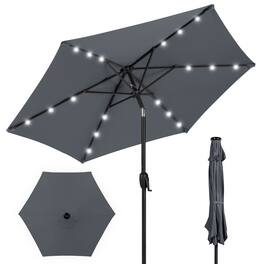 Best Choice Products - 7.5ft Outdoor Solar Patio Umbrella for Deck, Pool w/ Tilt, Crank, LED Lights - Slate