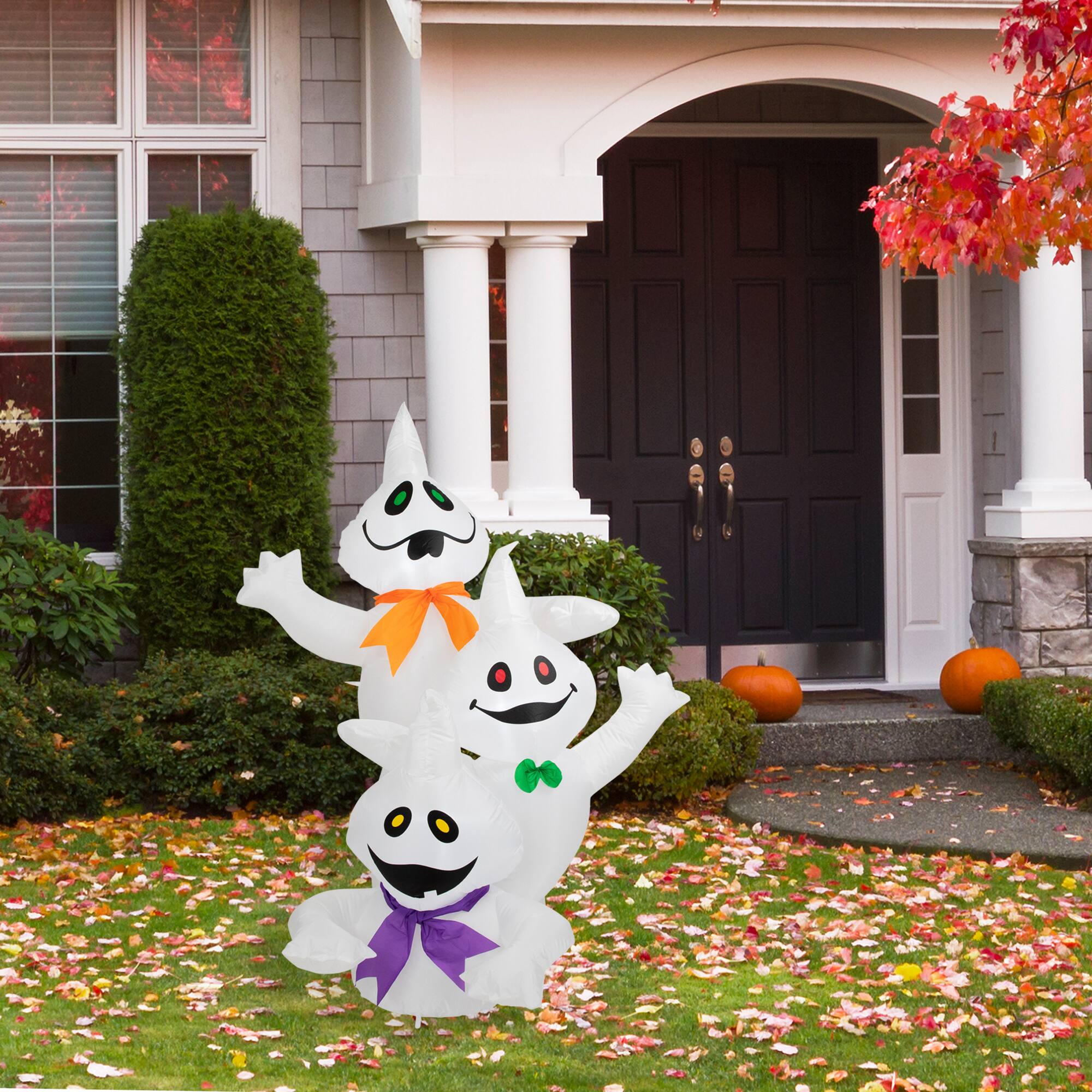 Alt View 2. Northlight - LED Lighted Ghost Trio Inflatable Outdoor Halloween Decoration - 3.5'- Warm White Lights - White.