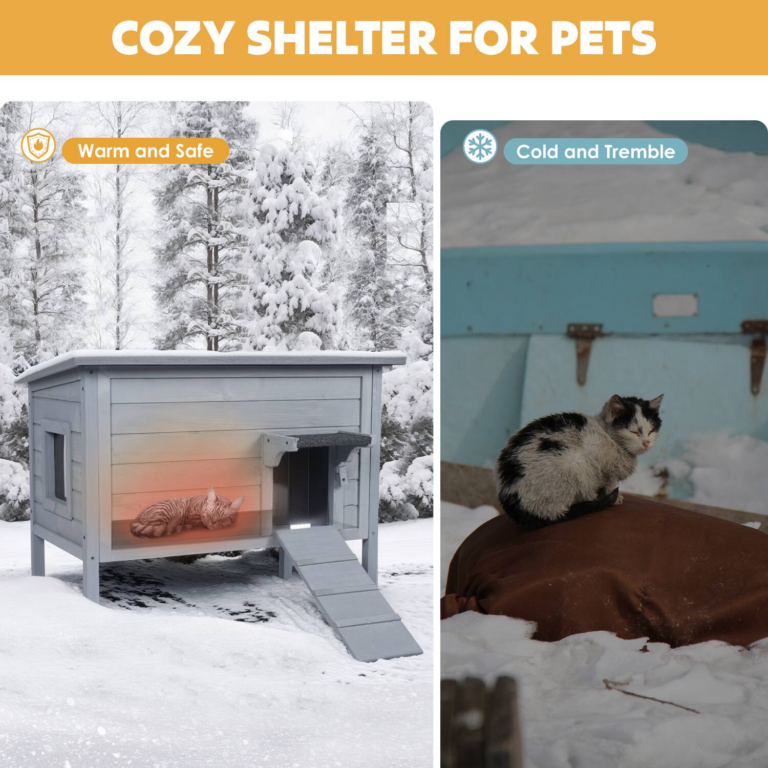 COZY SHELTER FOR PETS

Warm and Safe

Cold and Tremble