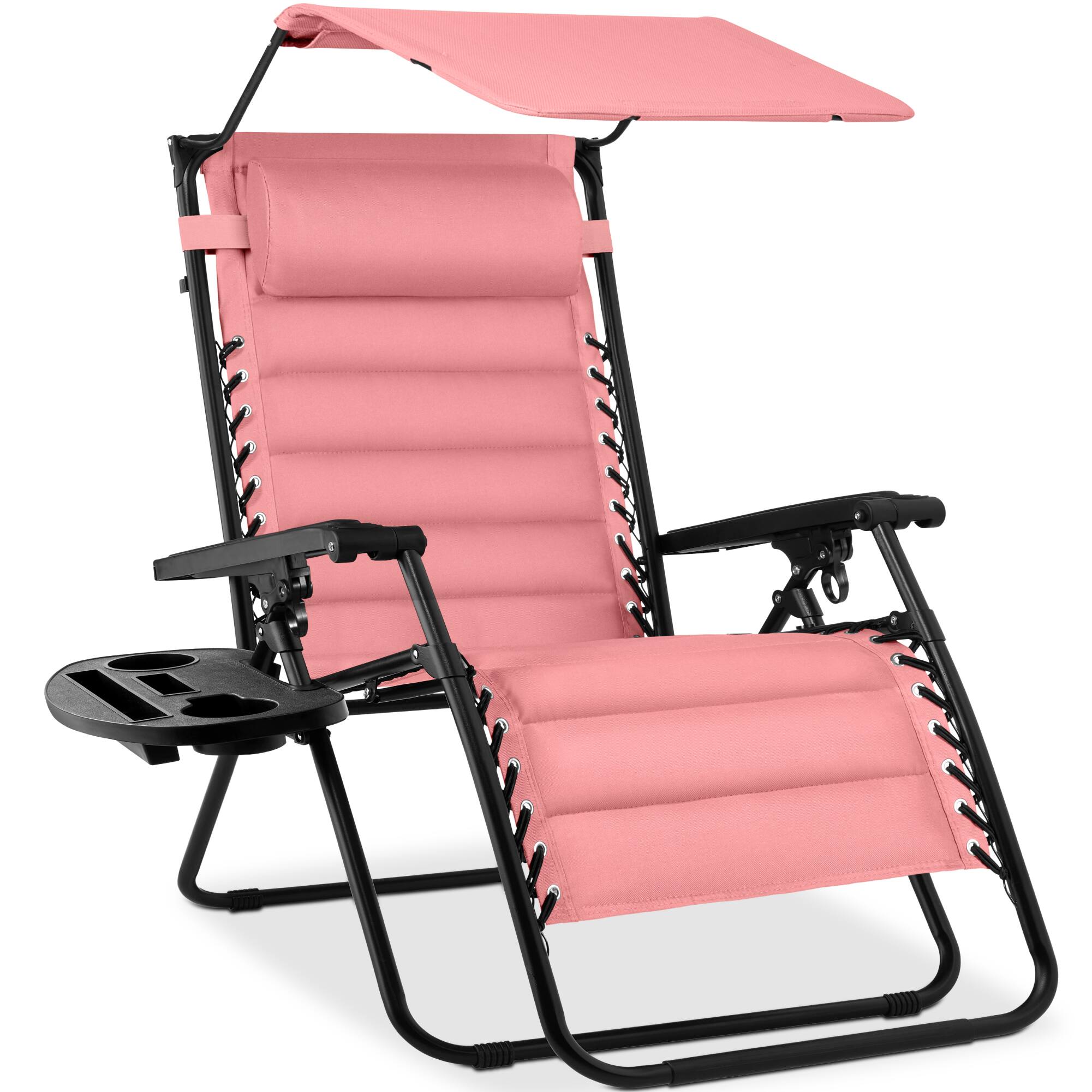 Best Choice Products - Oversized Padded Zero Gravity Chair w/ Canopy Headrest Cup Holder Side Tray - Pink