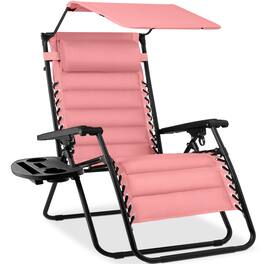 Best Choice Products - Oversized Padded Zero Gravity Chair w/ Canopy Headrest Cup Holder Side Tray - Pink