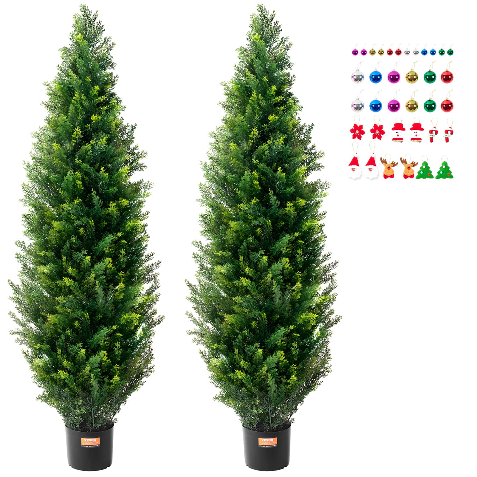 VEVOR - Artificial Cedar Topiary Tree, 60 inch Tall (2 Pieces), with Extra Leaves & Pot Faux Fake Pine Cypress Trees Plant - PE Fresh Green Two-Tone