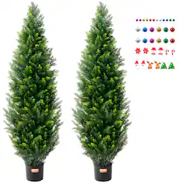 VEVOR - Artificial Cedar Topiary Tree, 60 inch Tall (2 Pieces), with Extra Leaves & Pot Faux Fake Pine Cypress Trees Plant - PE Fresh Green Two-Tone