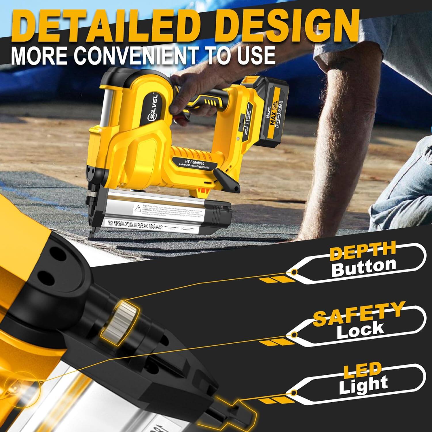 DETAILED DESIGN MORE CONVENIENT TO USE

DEPTH Button
SAFETY Lock
LED Light