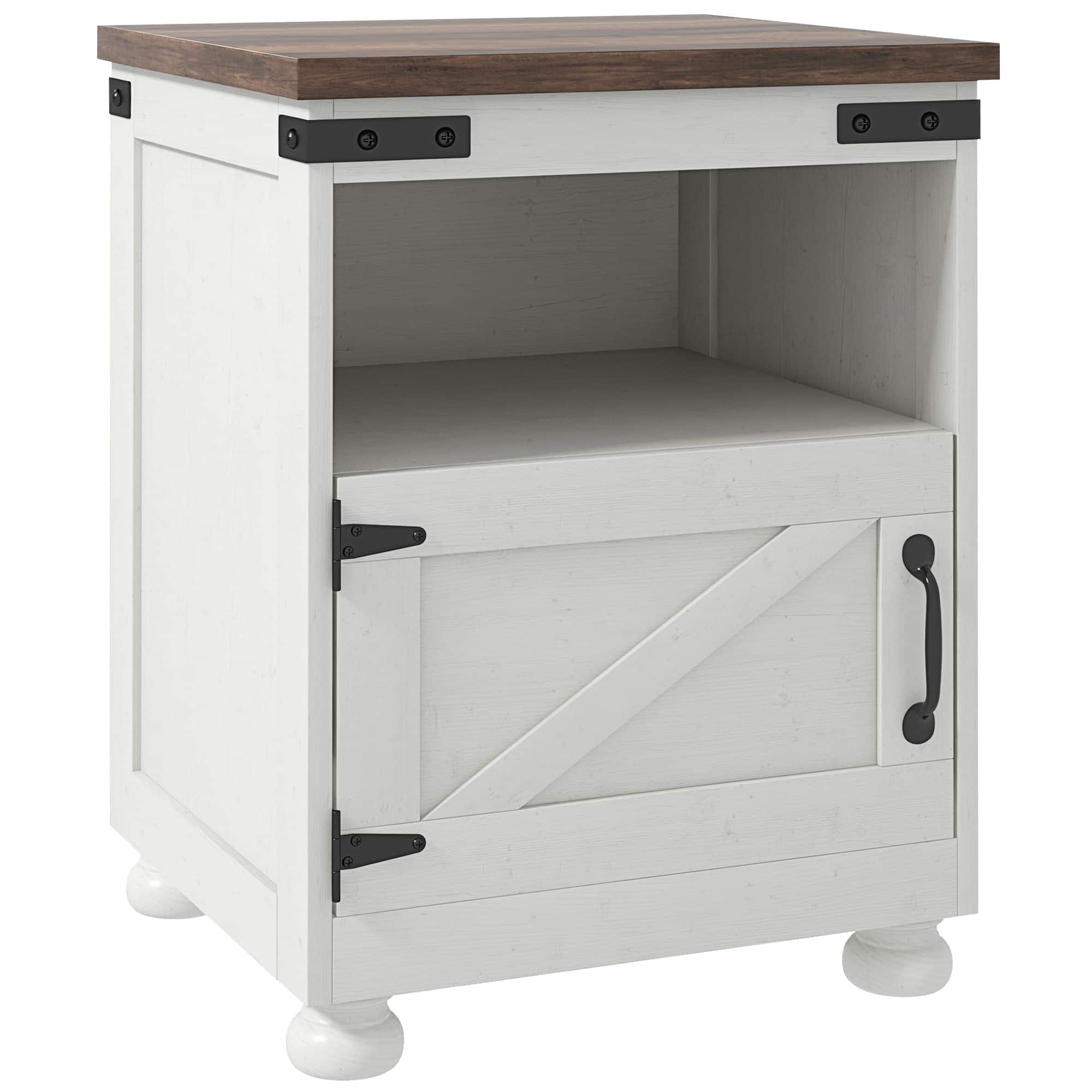 Homcom - Small Side Table with Storage, Farmhouse End Table with Open Shelf and Cupboard, Modern Sofa Table for Living Room - White