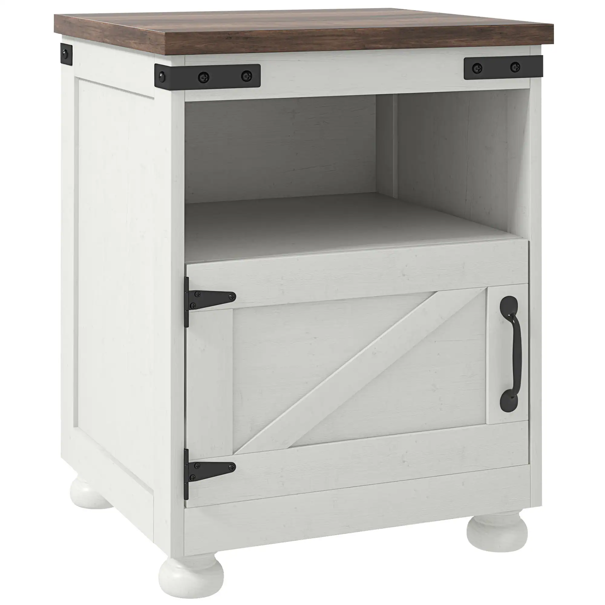 Front. Homcom - Small Side Table with Storage, Farmhouse End Table with Open Shelf and Cupboard, Modern Sofa Table for Living Room - White.