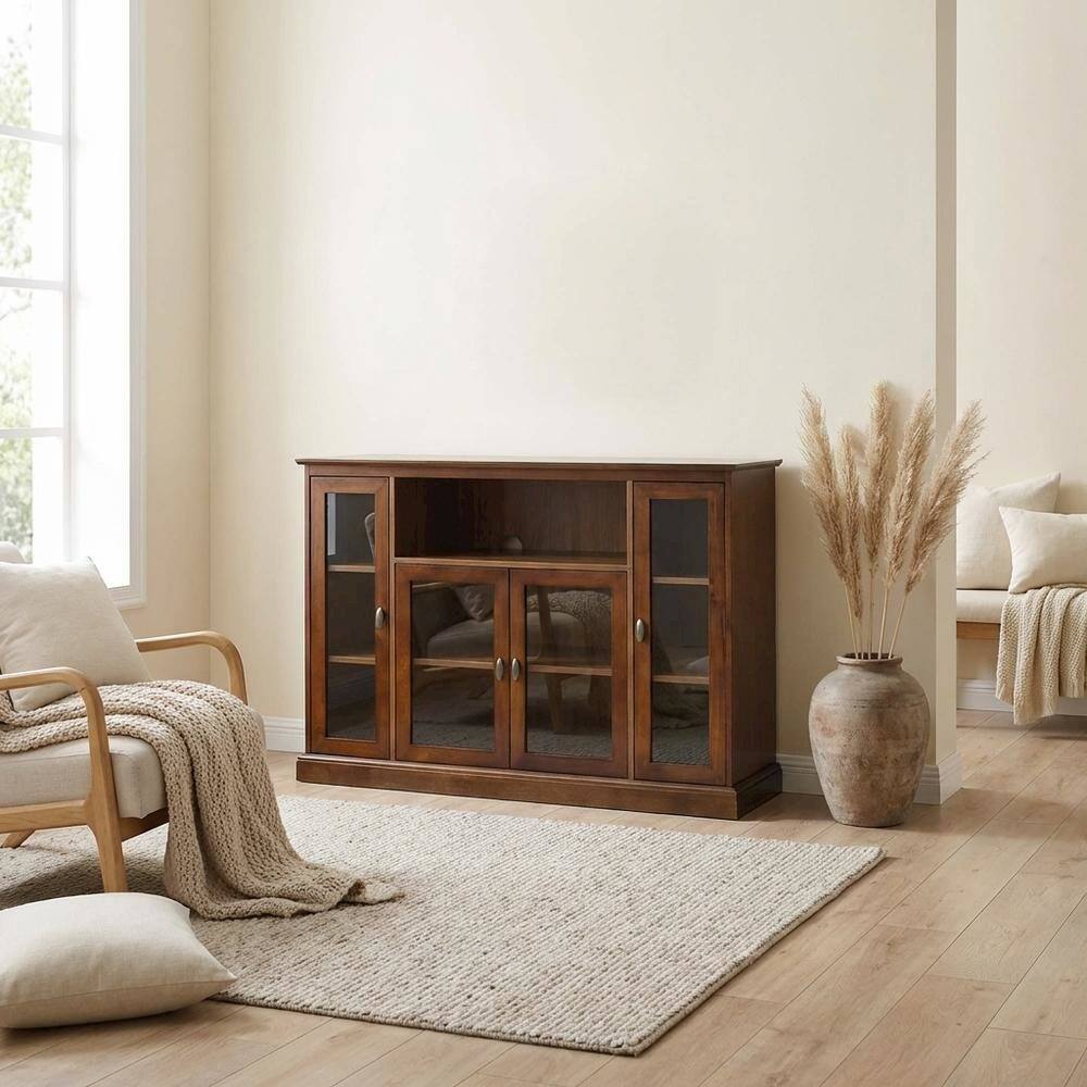 Alt View 2. FurniFact - Dark Walnut TV Stand with MDF and Tempered Glass Finish for 55-Inch TVs - Brown.
