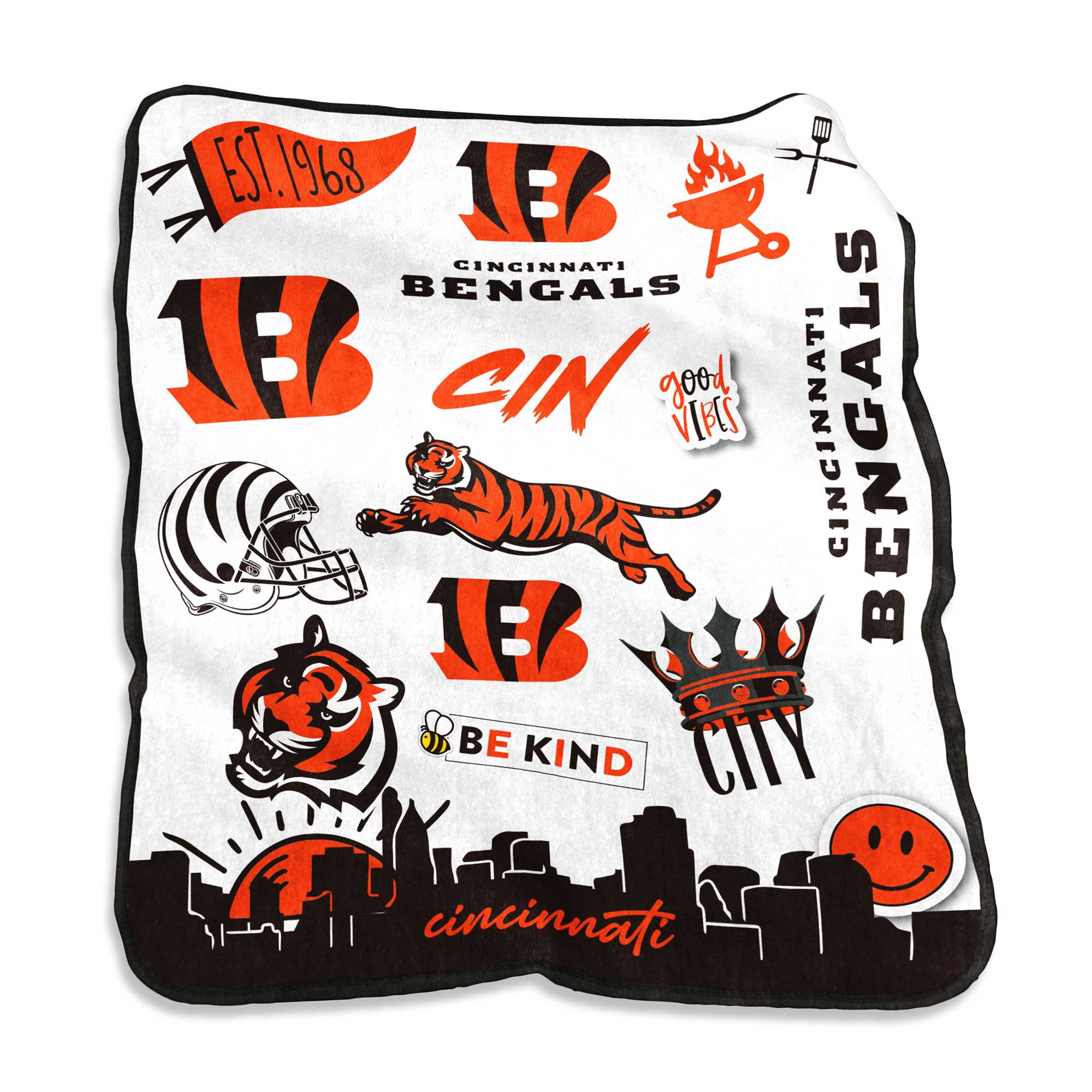 EST. 1968  
1E6 CINCINNATI BENGALS  
1FB : CIN  
good VIBES  
1FB E BE KIND  
CINCINNATI BENGALS  
cincinnati