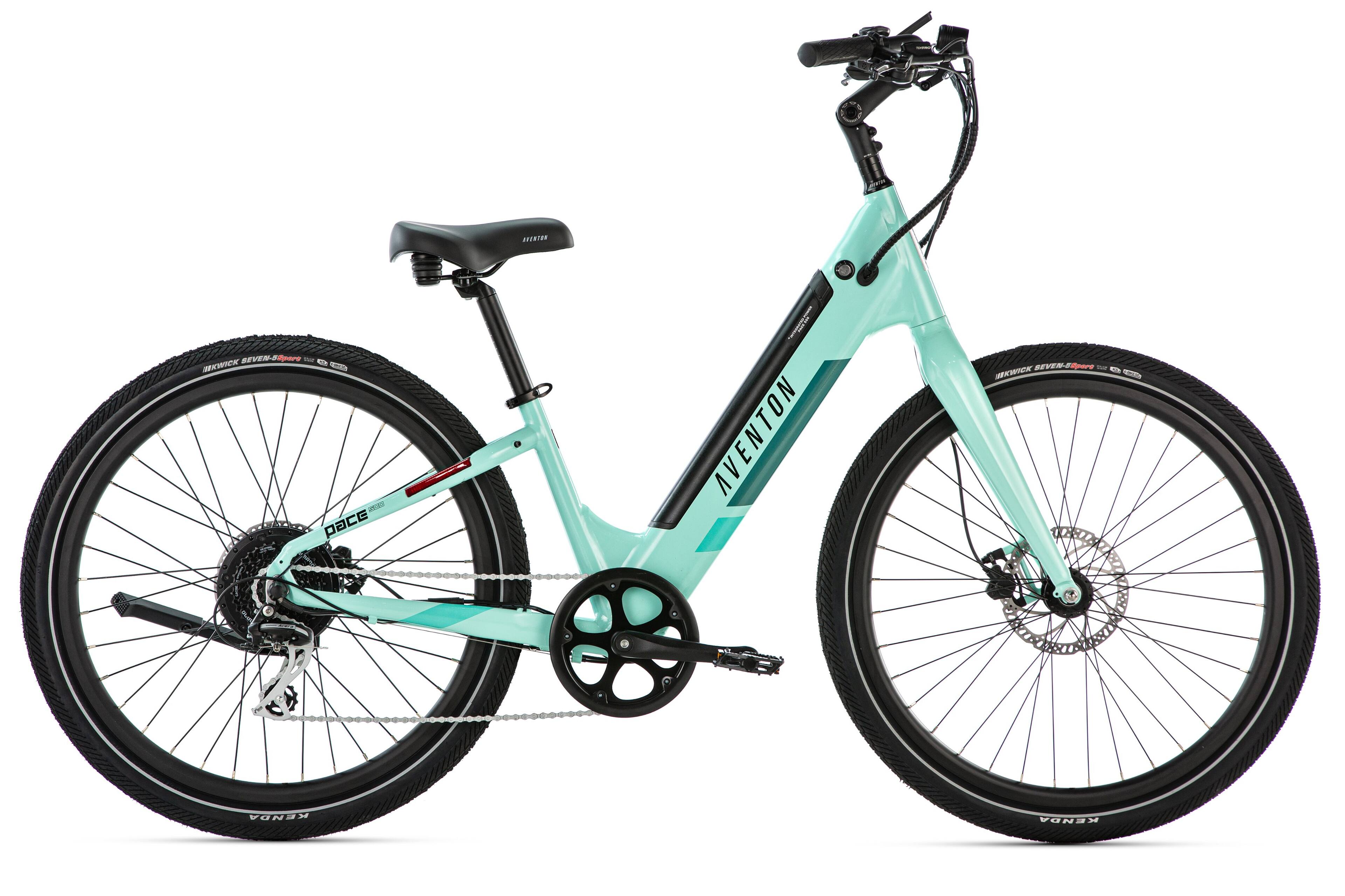 Front. Aventon - Pace 500.2 Step-Through Ebike w/ 40 mile Max Operating Range and 28 MPH Max Speed - Celeste.
