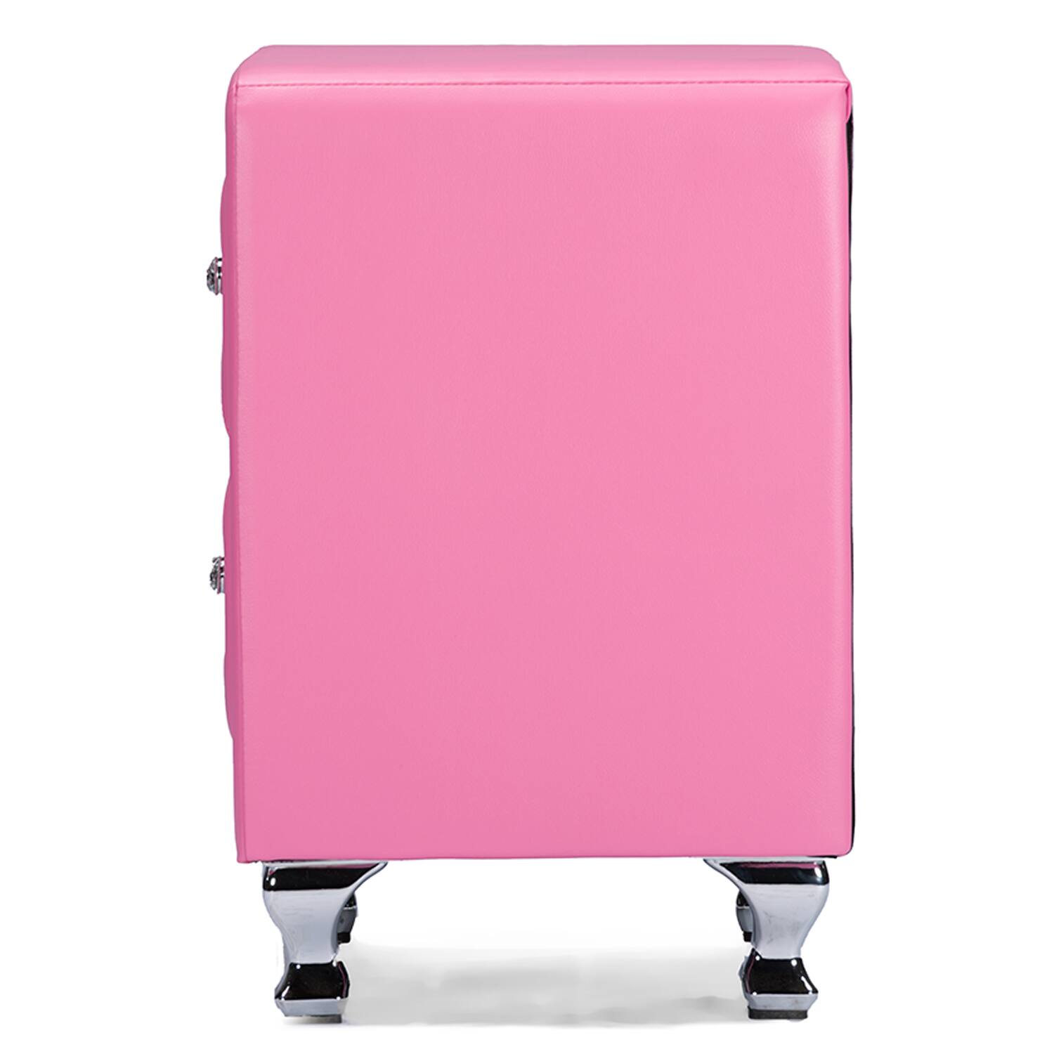 Left. Baxton Studio - Stella Crystal Tufted Leather Modern Nightstand - Pink.