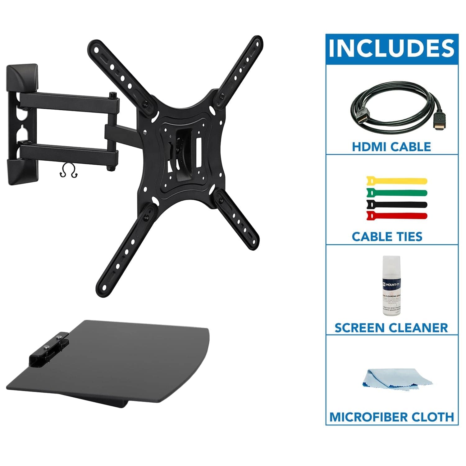 INCLUDES

- HDMI CABLE
- CABLE TIES
- SCREEN CLEANER
- MICROFIBER CLOTH