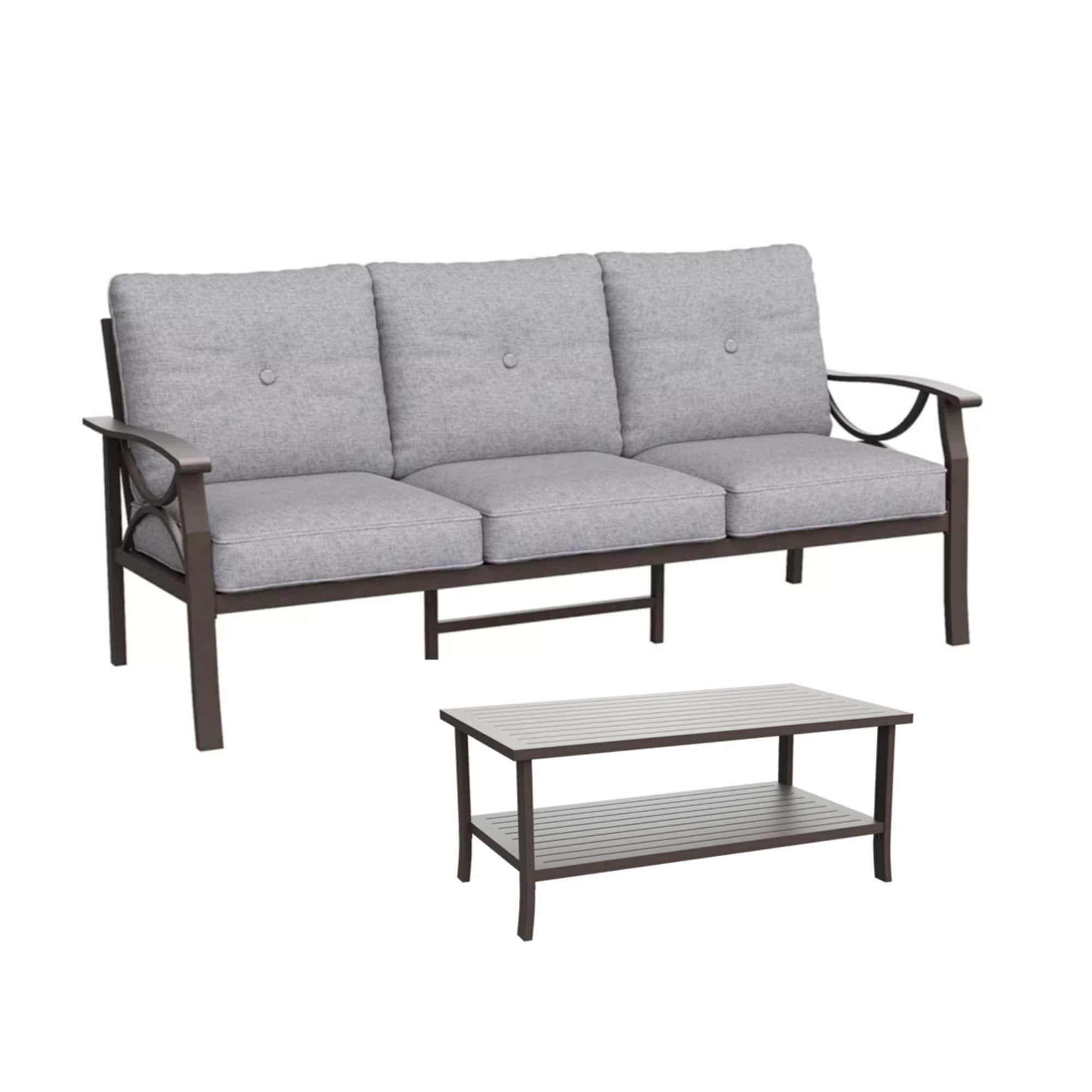 Mondawe - 2 Piece Outdoor Sofa Set with Rectangular coffee Table and Cushions - Gray+ khaki