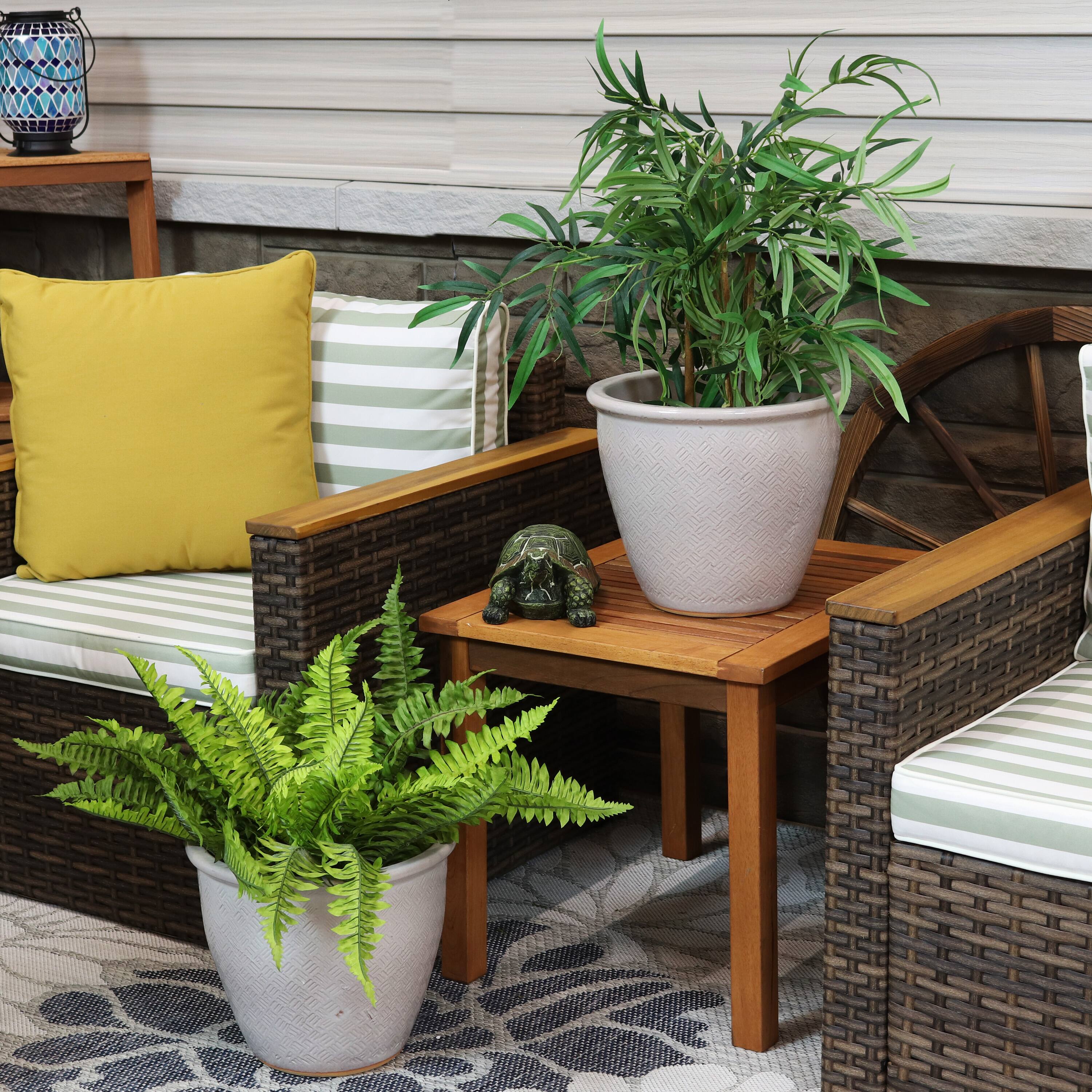 Alt View 5. Sunnydaze - 15 in Ocean Villa High-Fired Glazed Ceramic Planter - Set of 2 - Pearl.