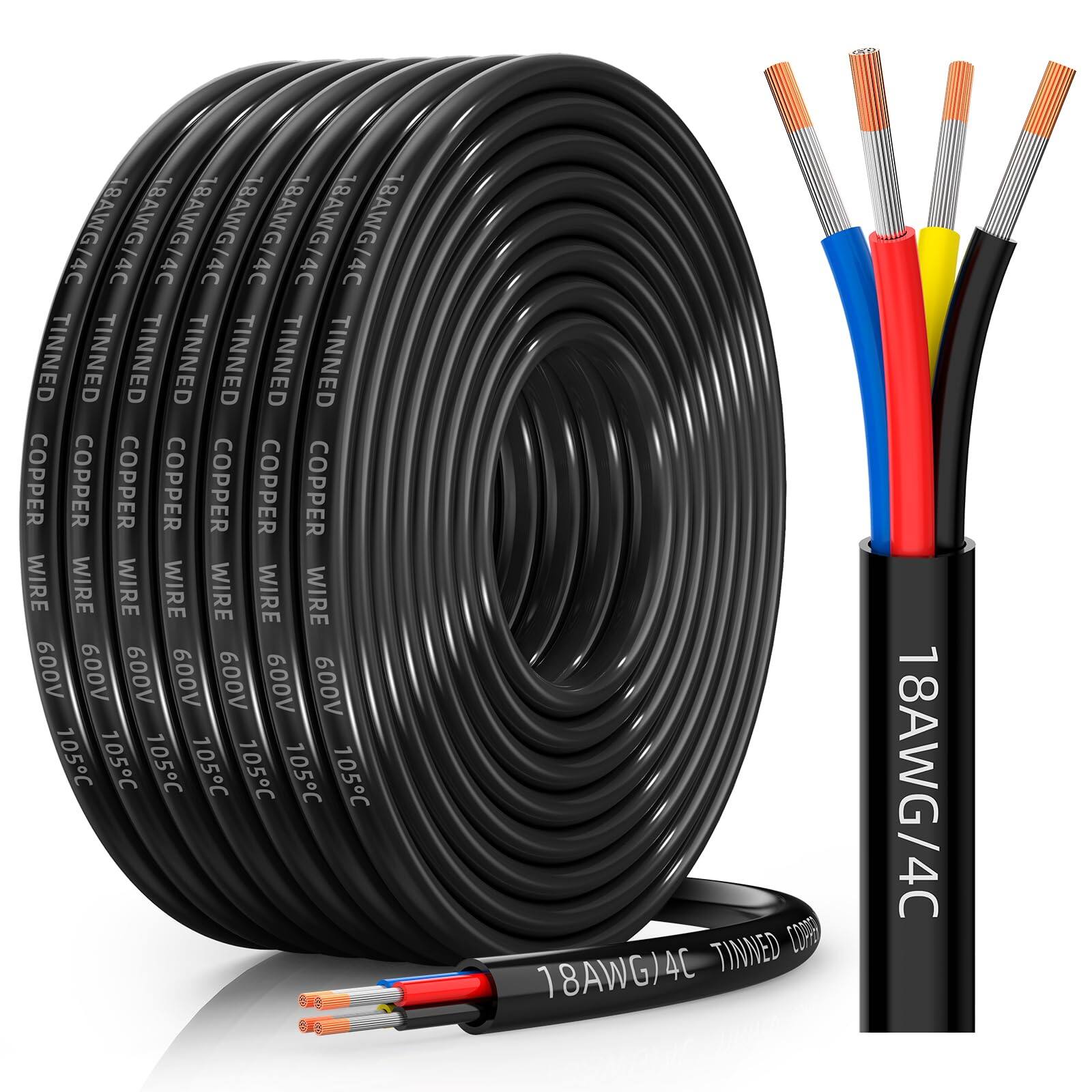 PO3TICJUNKI3- gauge wire conductor electrical awg tinned copper stranded pvc cable waterproof flexible low cord automotive- 30FT 18AWG