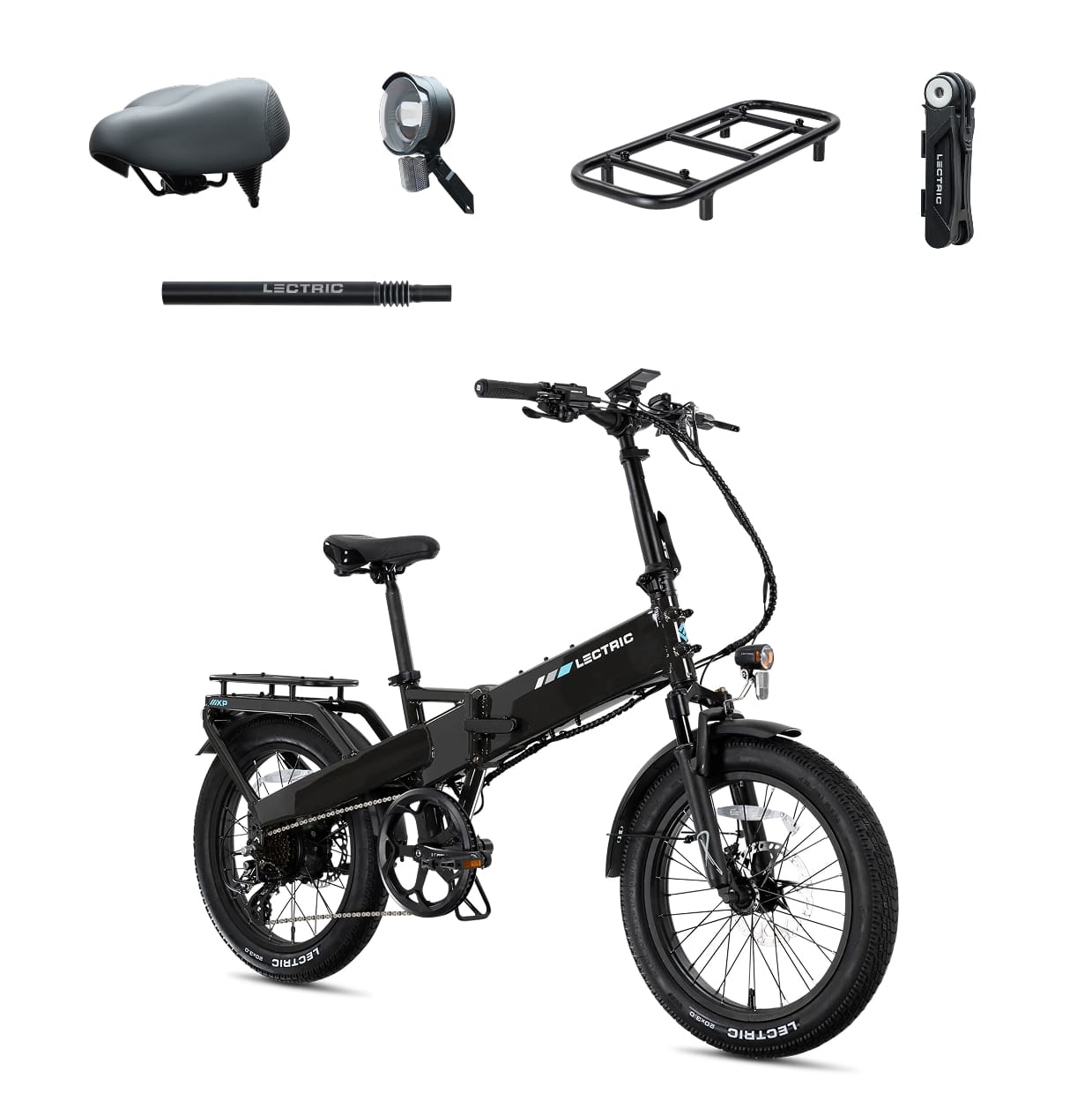Lectric eBikes - XP4 750 Step-Over Foldable Long-Range eBike (Max 85mi/28mph) + LevelUp Rack/Comfort Seat/Seat Post/Elite Headlight/Lock - Tempest Grey - Front_Zoom