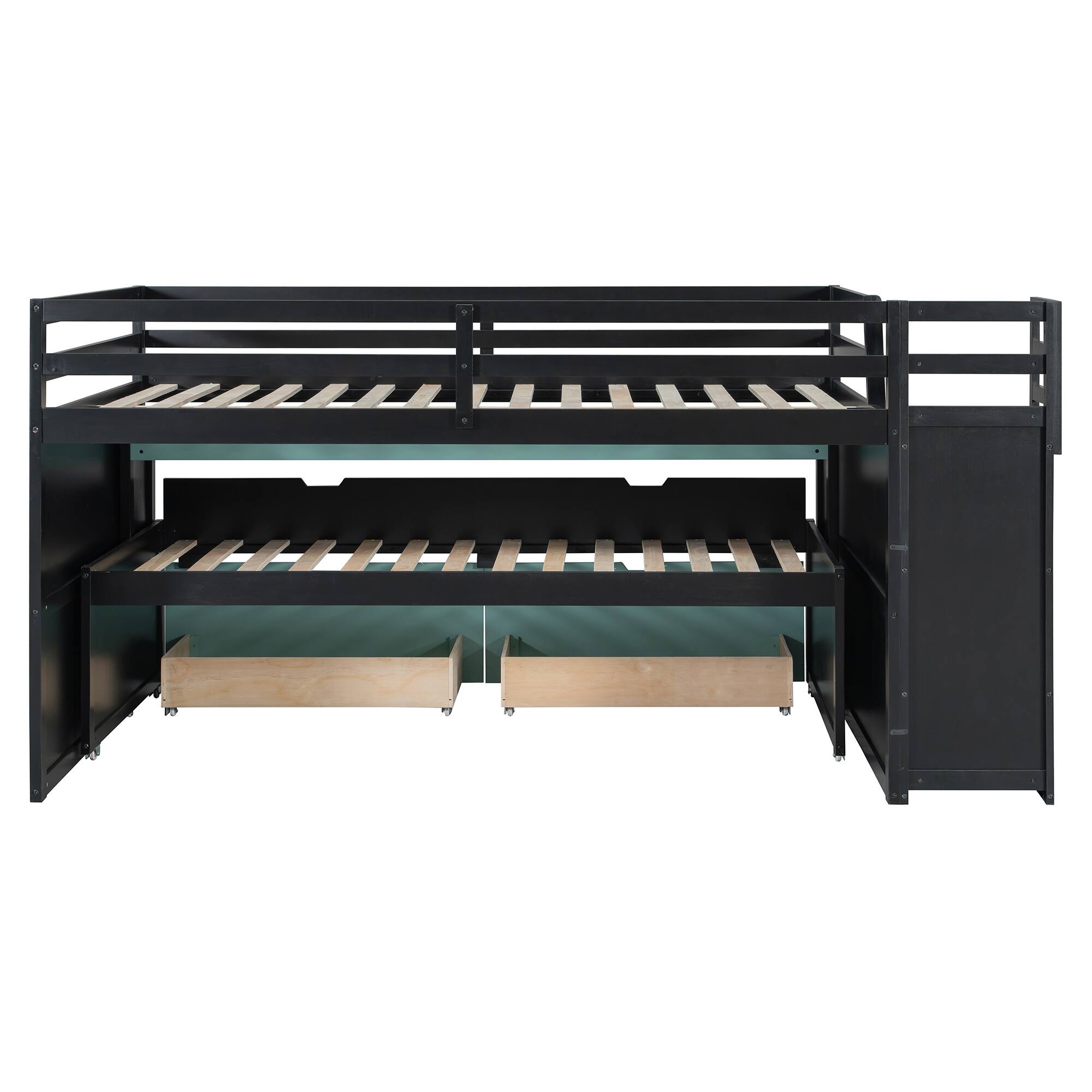 Alt View 1. Whisen - Gaming Loft Bed with Pull-Out Desk,Trundle and Storage Stairs,Multi-Functional Workstation Bed Frame - Black+Blue.