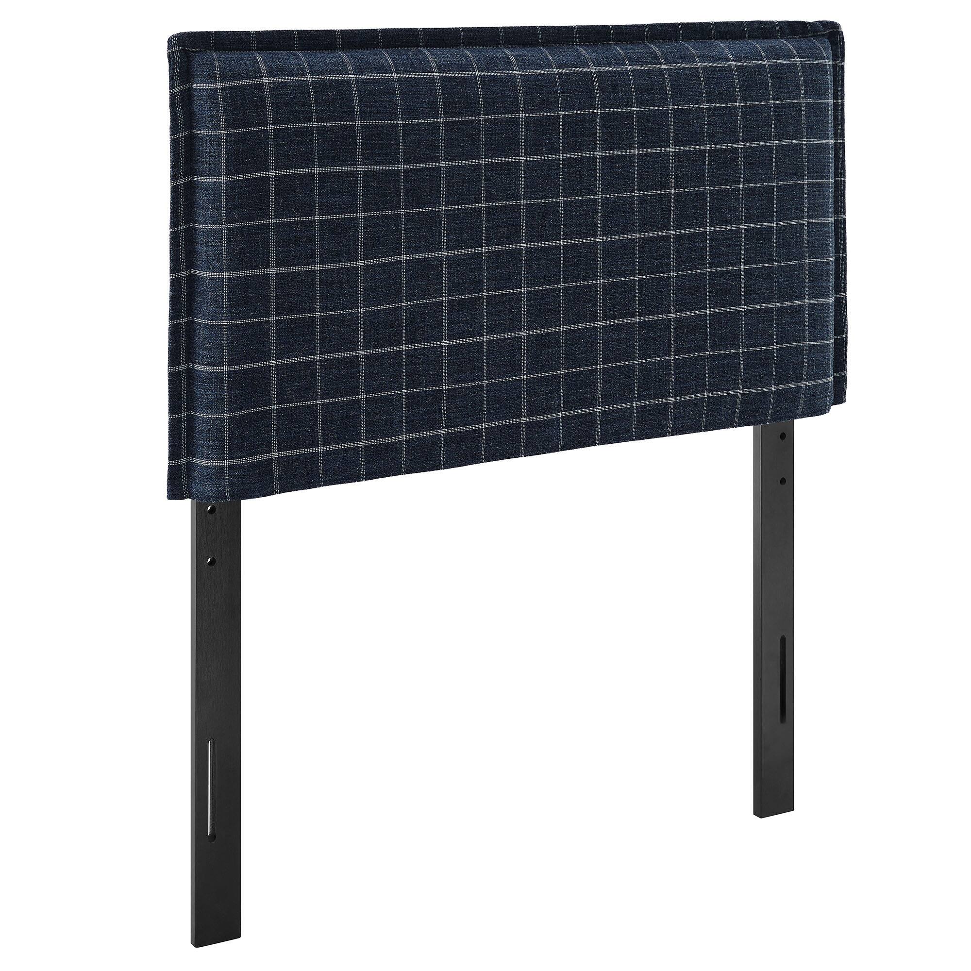 Angle. Modway - Camille Checkered Linen Blend Headboard by Modway - Denim Windowpane Check.