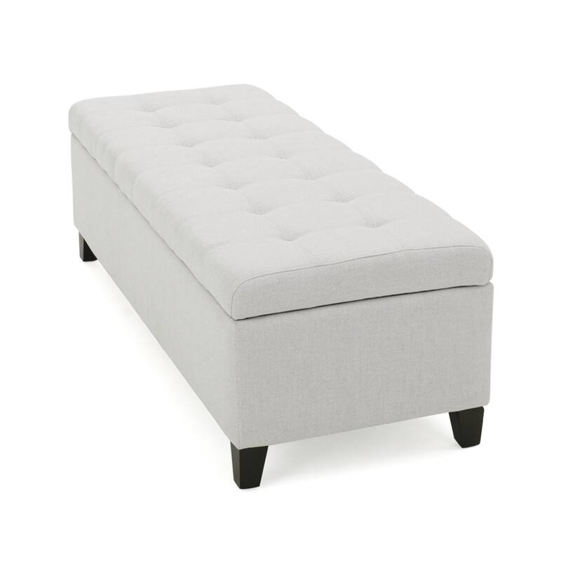 Back. HTUTWOO - Upholstered Storage Ottoman Bench - Entryway Bench, End of Bed Bench, Ottoman Foot Rest for Bedroom, Supports 300 lbs - Light Grey.