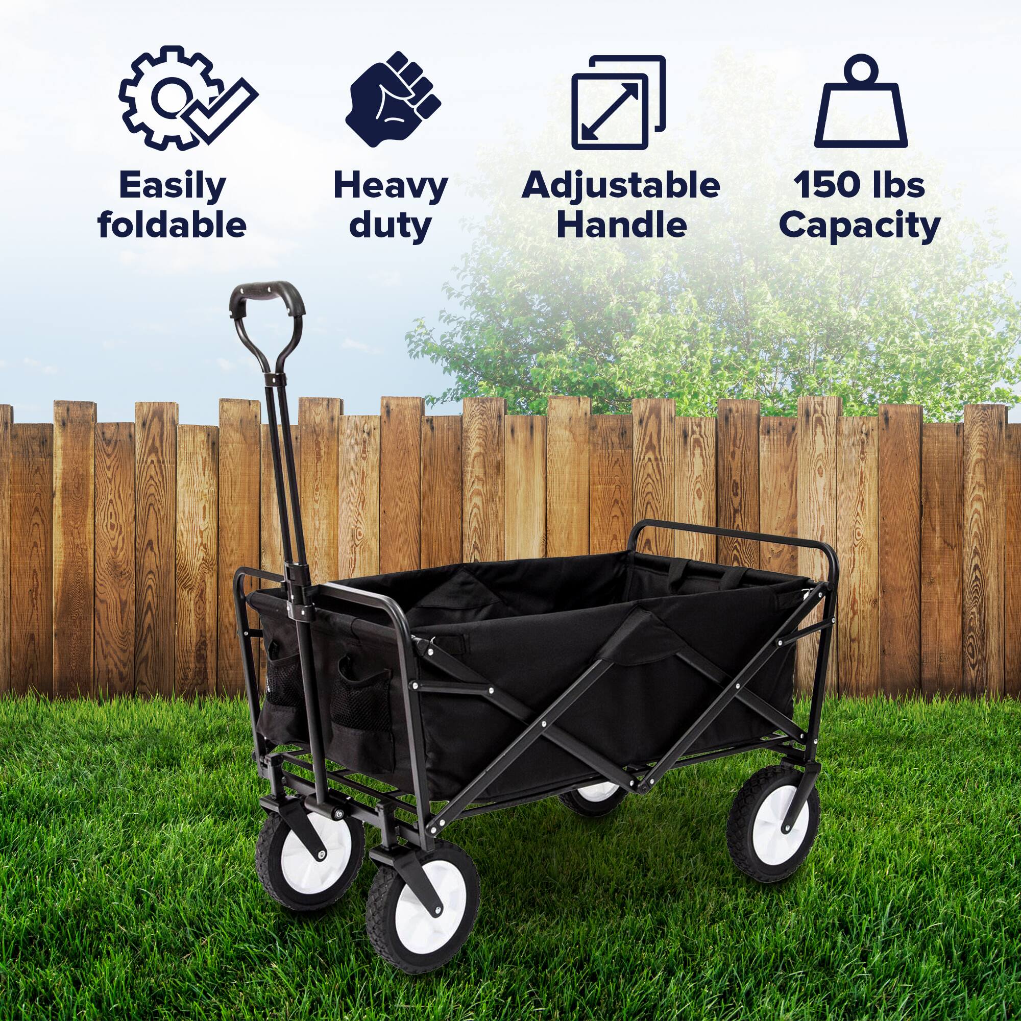 - Easily foldable
- Heavy duty
- Adjustable Handle
- 150 lbs Capacity