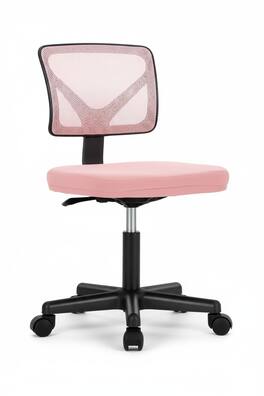 AOITUN - Compact Orange Office Chair for Daily Work, Armless Ergonomic Design with Lumbar Support,Smooth Rolling for Small Spaces - Pink