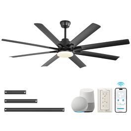 Sofucor - Large Smart Ceiling Fan with Light, Indoor/Outdoor, Alexa/Google/App Control, 8 ABS Blades, Remote - Black-52inch