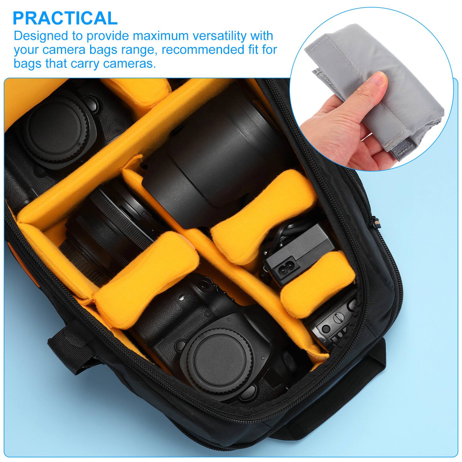 PRACTICAL  
Designed to provide maximum versatility with your camera bags range, recommended fit for bags that carry cameras.