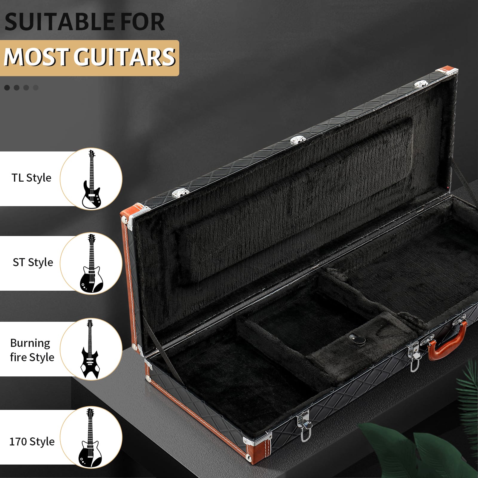 Winado - KST Electric Guitar Hard Case, Rectangle Wooden Standard 39-Inch Electric Guitars Hard-Shell Protective Case