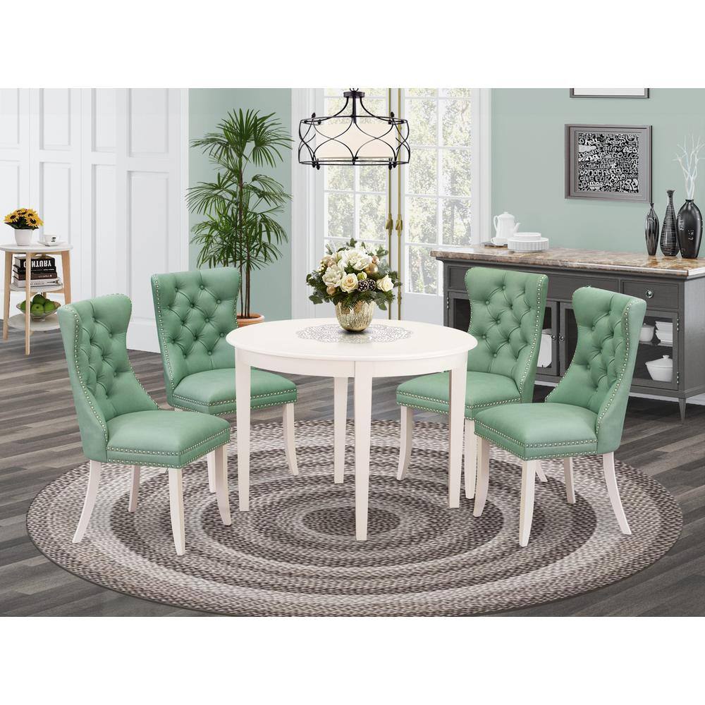 Alt View 3. East West Furniture - 5 Piece Dining Room Furniture Set Consists of a Round Kitchen Table - White.