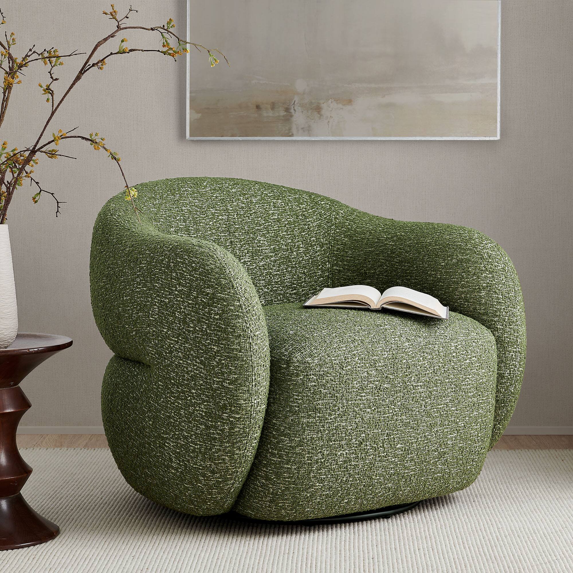 Front. Modway - Selby Textured Woven Fabric Swivel Accent Chair by Modway - Olive.