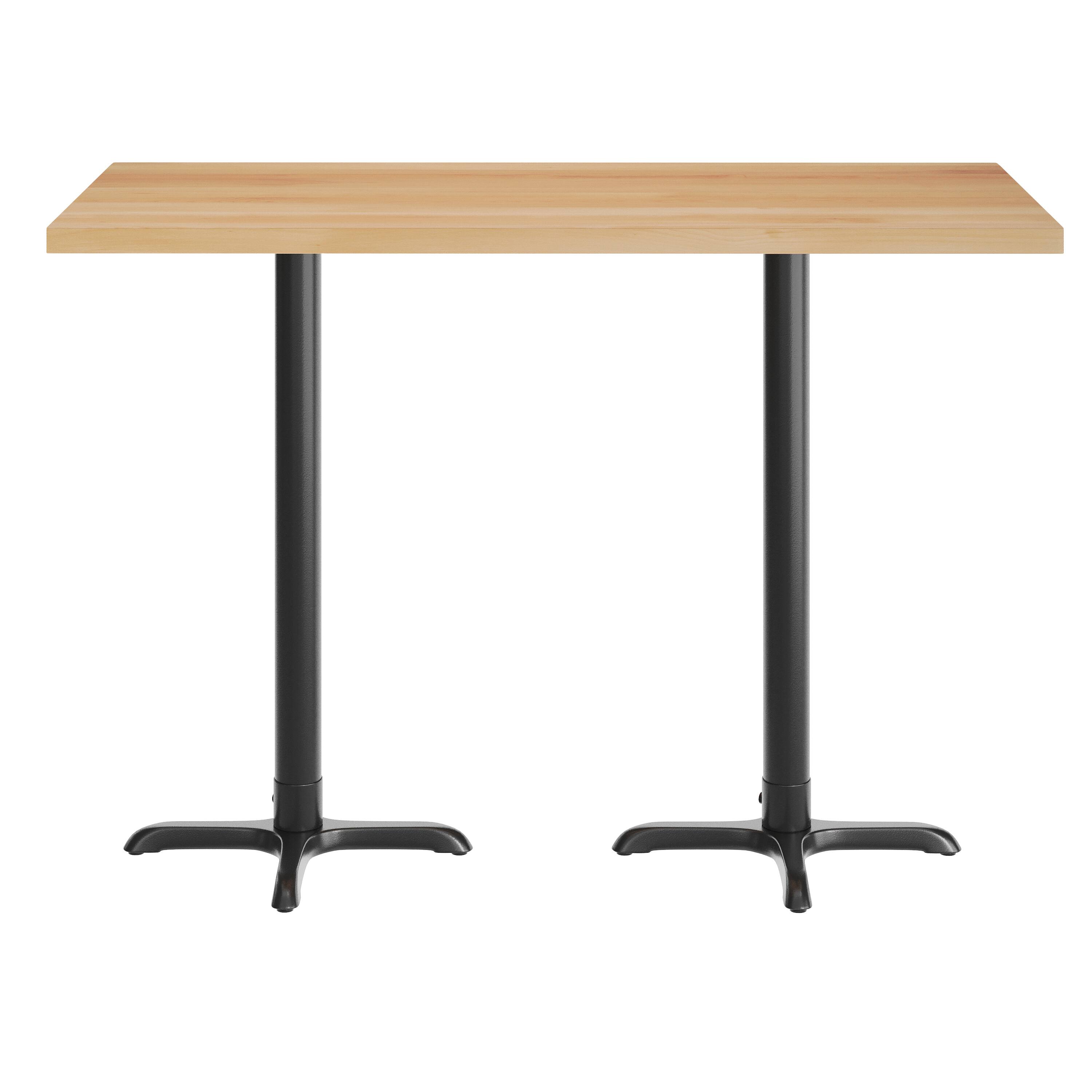 Angle. Flash Furniture - Bennett 30" x 60" Solid Wood Commercial Indoor Tabletop in Natural with 22" x 22" Bar Height Rust-Resistant Black Cast I - Natural.