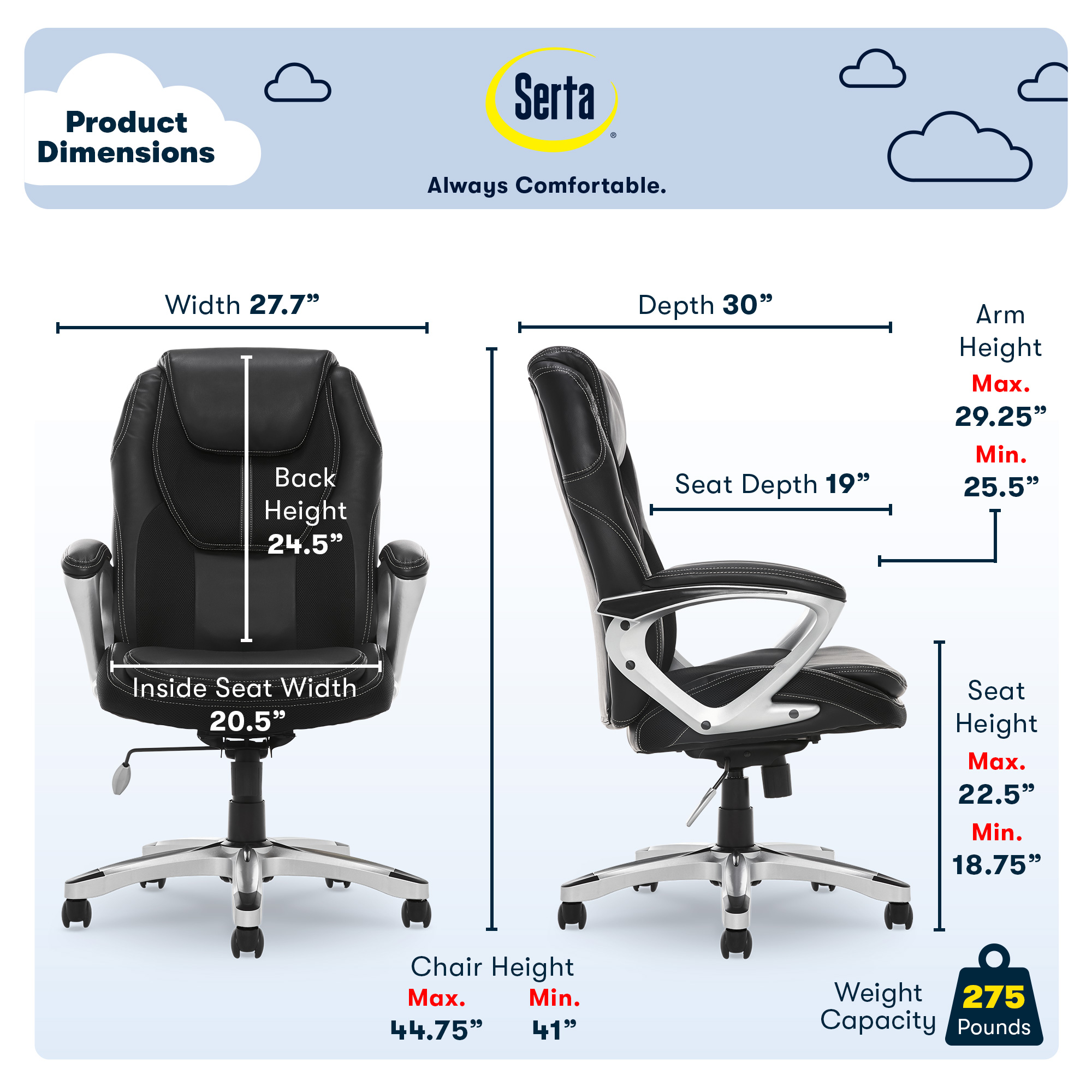 Angle View: Serta - Amplify Work or Play Ergonomic High-Back Faux Leather Swivel Executive Chair with Mesh Accents - Black
