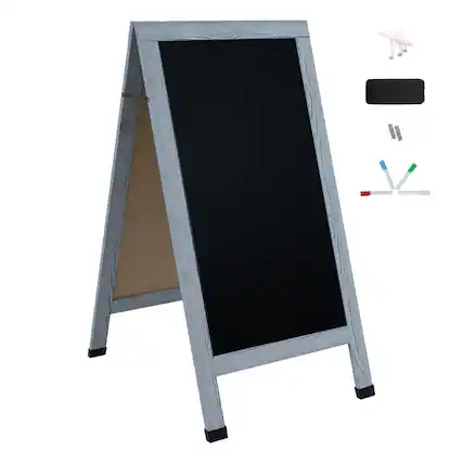 Front. Sunnydaze - A-Frame Double Magnetic Chalkboard - Graywashed.